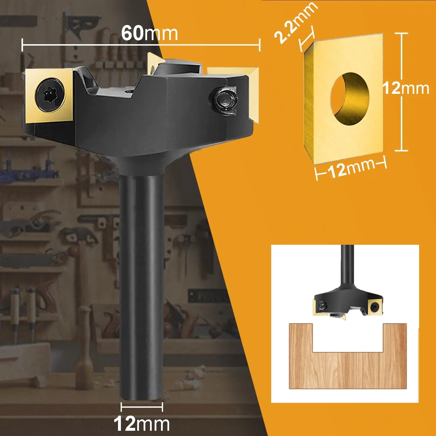 SpeTool EU W05006 ATS COATED CARBIDE INSERT 3 FLUTES SPOILBOARD 60MM DIA x 12MM SHANK ROUTER BIT