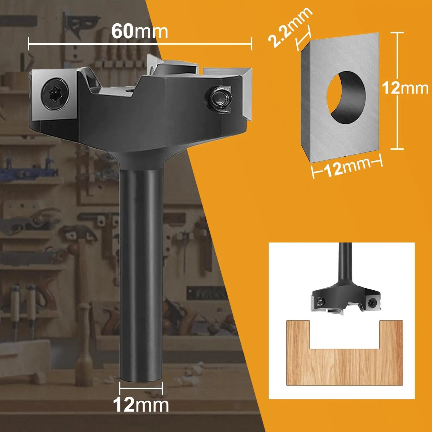 SpeTool EU W05006 3 FLUTES SPOILBOARD 60MM DIA x 12MM SHANK ROUTER BIT