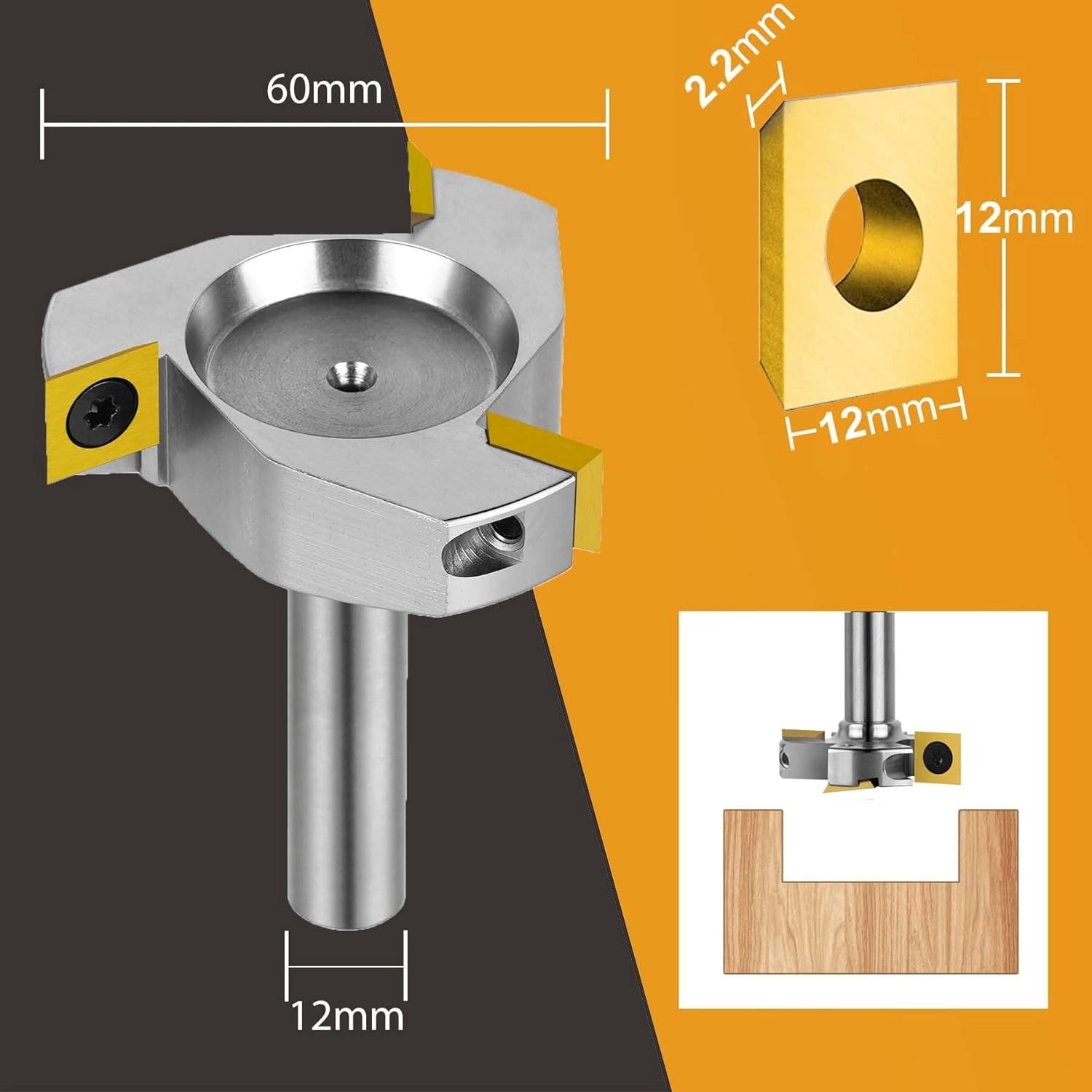 SpeTool EU W05006 Nickel-Plated ATS COATED CARBIDE INSERT 3 FLUTES SPOILBOARD 60MM DIA x 12MM SHANK ROUTER BIT