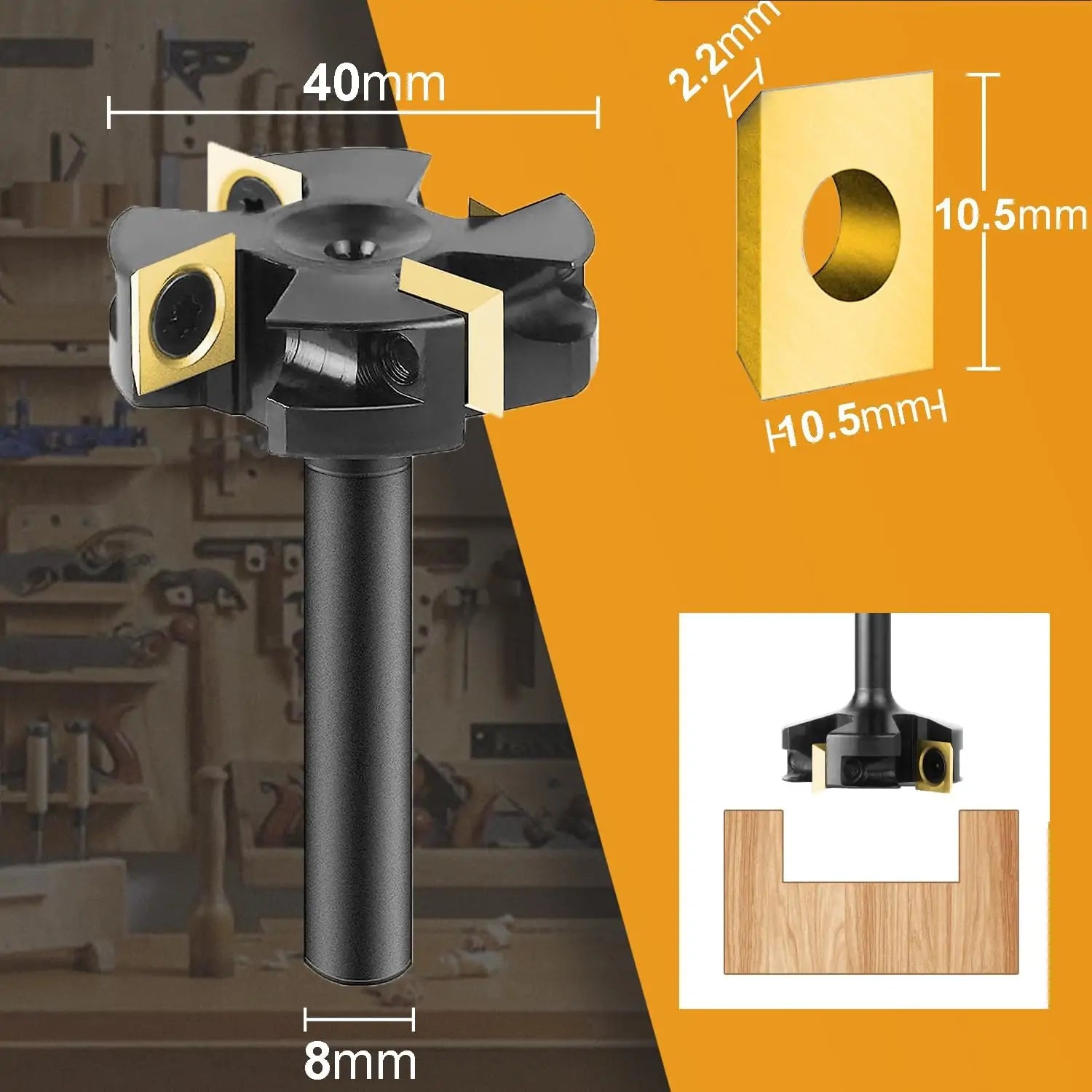 SpeTool EU W05009 ATS COATED CARBIDE INSERT 4 FLUTES SPOILBOARD 40MM DIA x 8MM SHANK ROUTER BIT