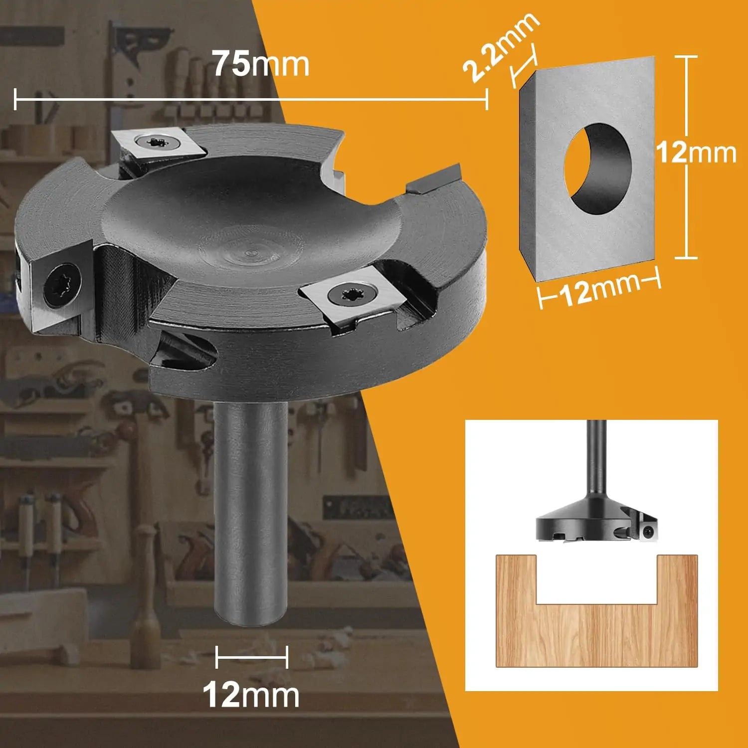 SpeTool EU W05502 2+2 FLUTES SPOILBOARD 75MM DIA x 12MM SHANK ROUTER BIT