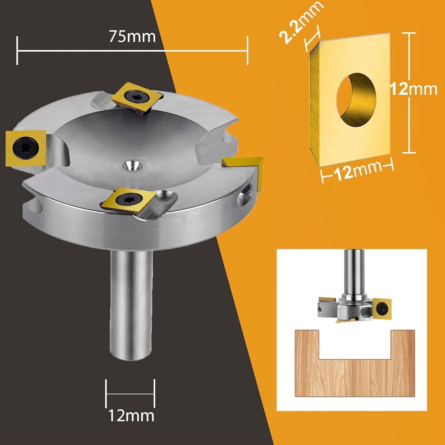 SpeTool EU W05502 2+2 Nickel-Plated FLUTES SPOILBOARD 75MM DIA x 12MM SHANK ROUTER BIT With ATS Coated Inserts