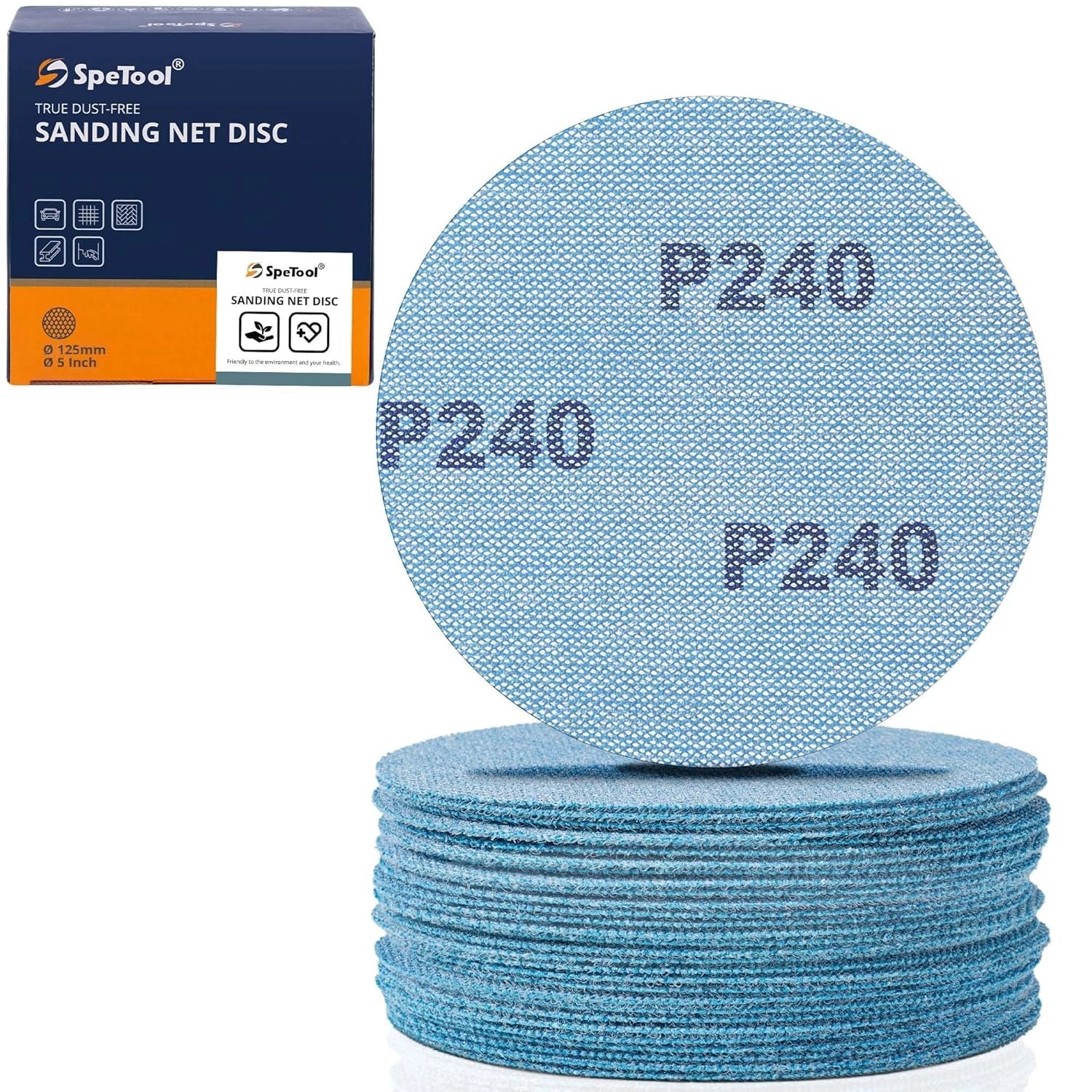SpeTool EU SpeTool 125mm Mesh Sanding Discs – 30-Pack, Grits 80/120/180/240/320/400, Hook & Loop Net Sandpaper for Dust-Free Sanding on Wood, Drywall, Metal, Epoxy Resin