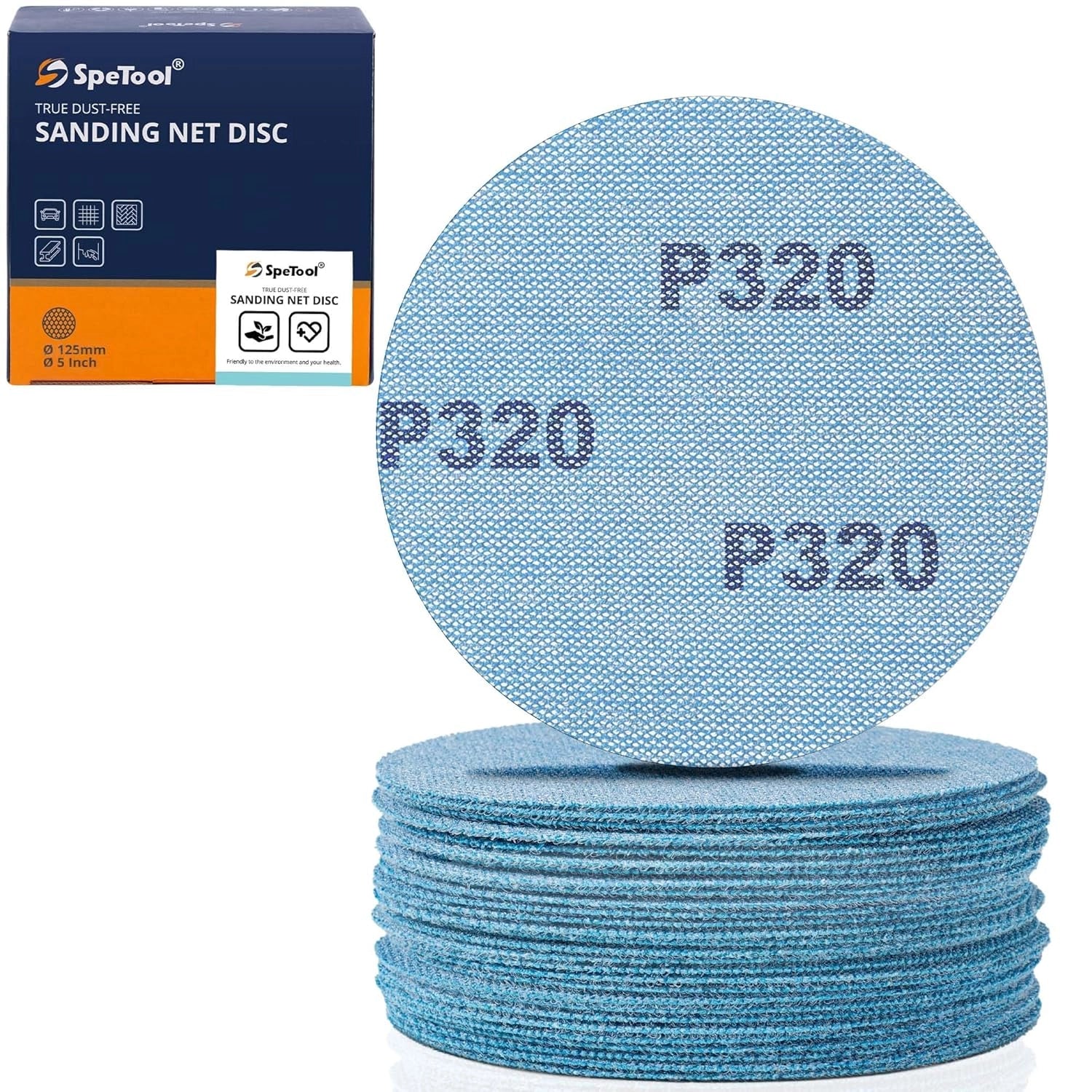 SpeTool EU SpeTool 125mm Mesh Sanding Discs – 30-Pack, Grits 80/120/180/240/320/400, Hook & Loop Net Sandpaper for Dust-Free Sanding on Wood, Drywall, Metal, Epoxy Resin