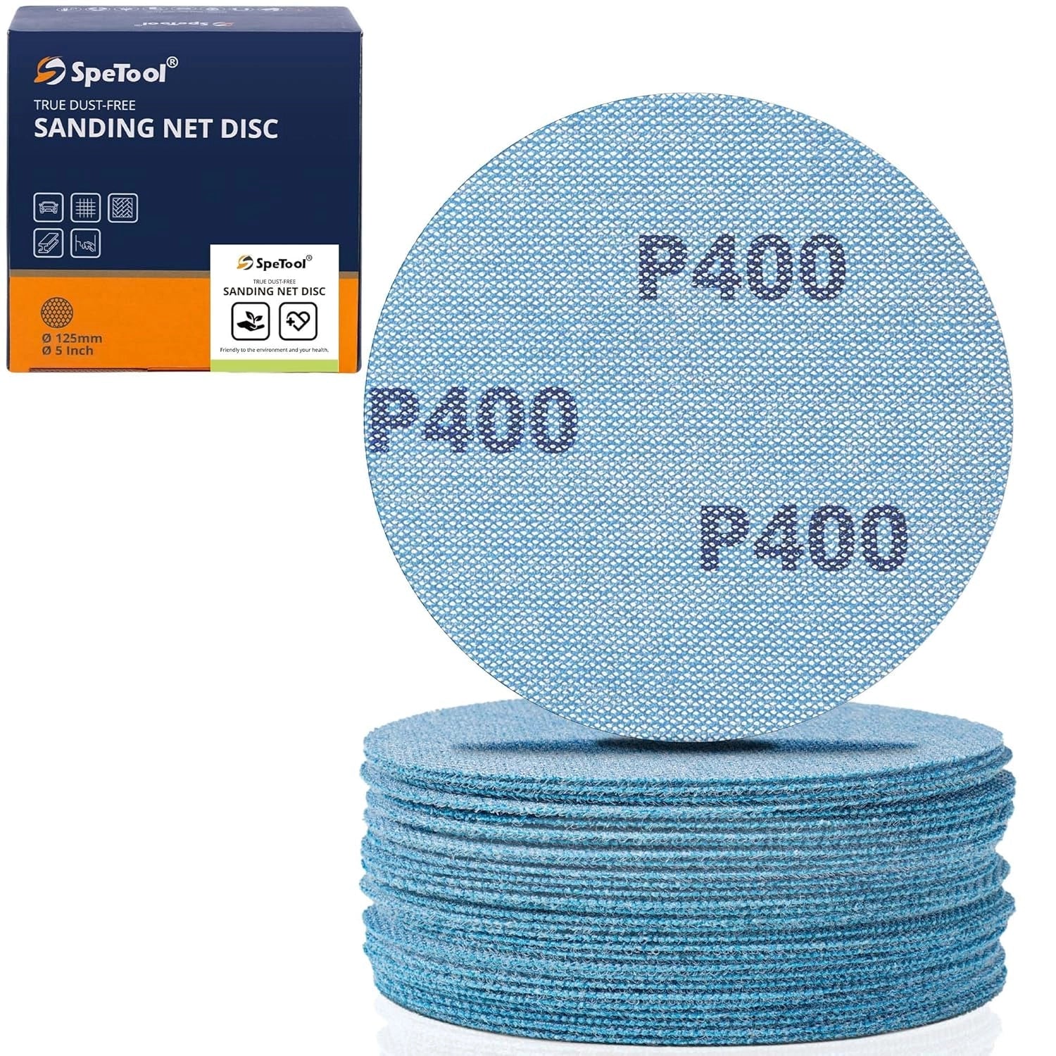 SpeTool EU SpeTool 125mm Mesh Sanding Discs – 30-Pack, Grits 80/120/180/240/320/400, Hook & Loop Net Sandpaper for Dust-Free Sanding on Wood, Drywall, Metal, Epoxy Resin