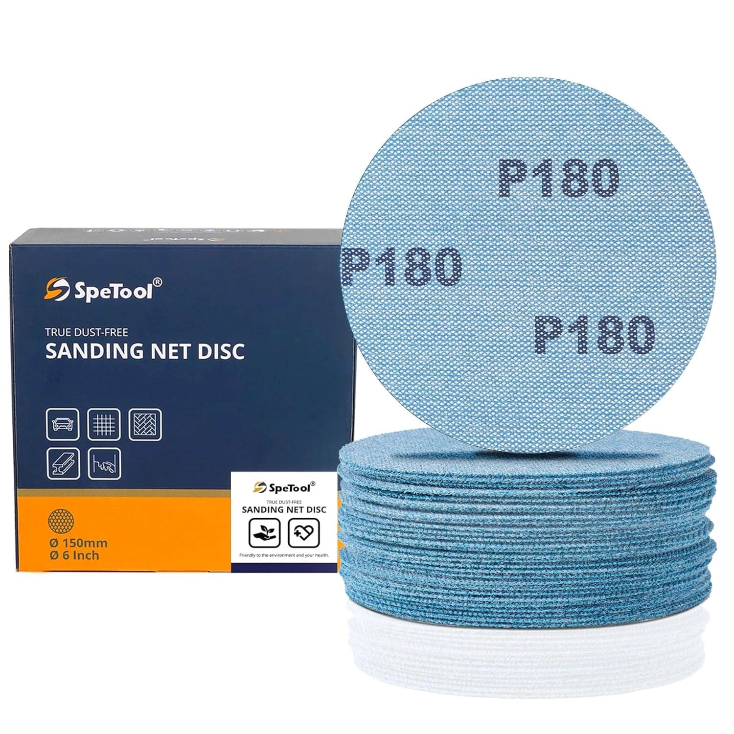 SpeTool EU SpeTool 150mm Mesh Sanding Discs – 30-Pack, Grits 80/120/180/240/320/400, Dust-Free Ceramic & Aluminum Oxide Net Sandpaper for Wood, Metal, Drywall, Epoxy