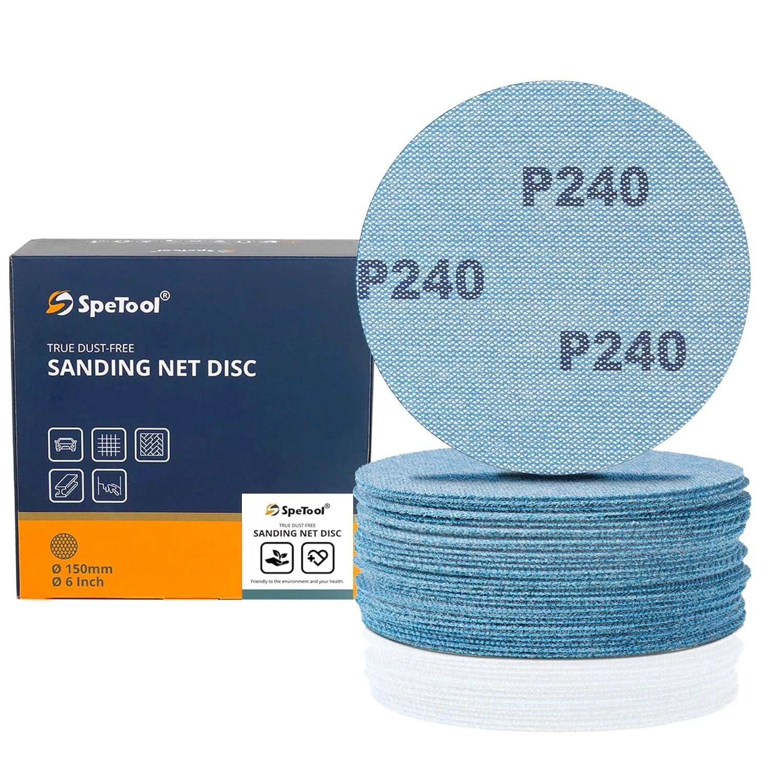 SpeTool EU SpeTool 150mm Mesh Sanding Discs – 30-Pack, Grits 80/120/180/240/320/400, Dust-Free Ceramic & Aluminum Oxide Net Sandpaper for Wood, Metal, Drywall, Epoxy