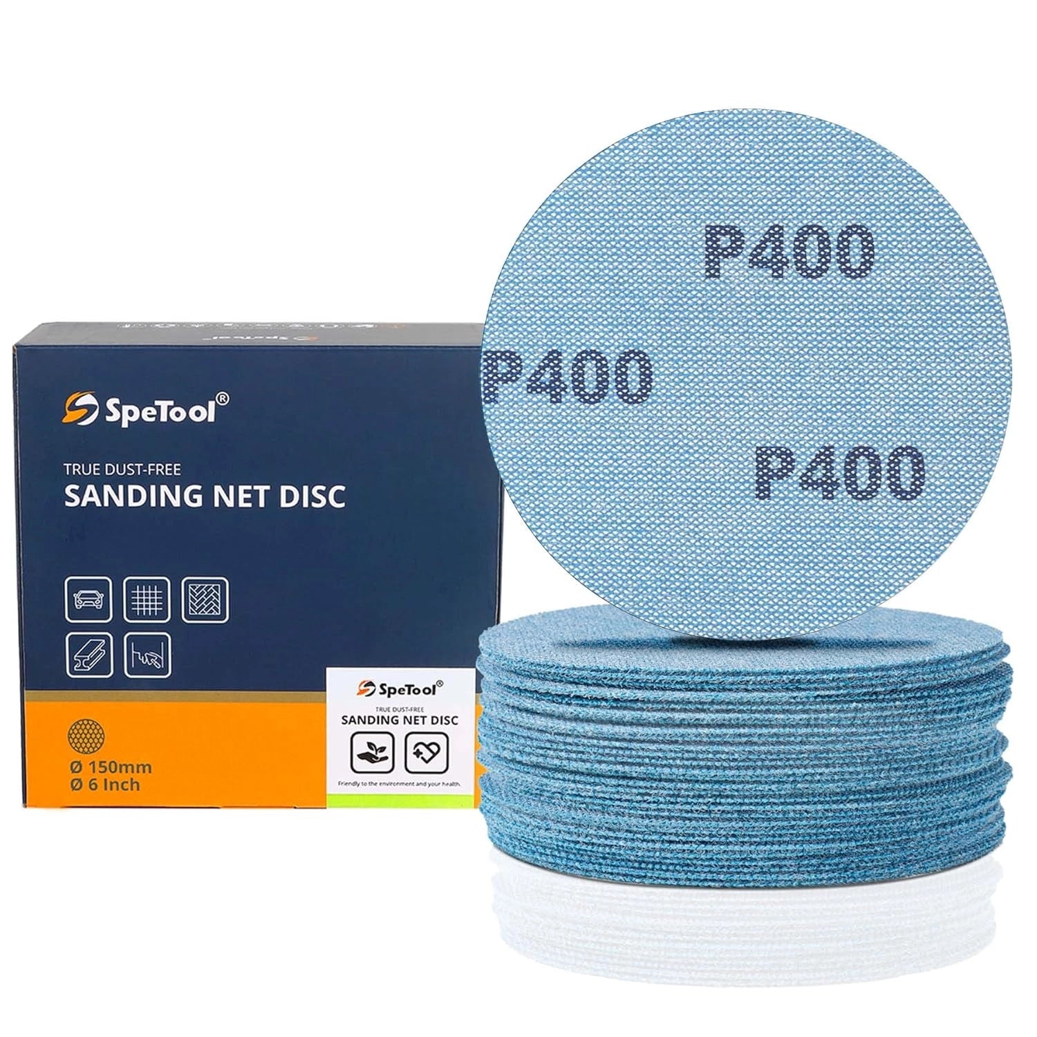 SpeTool EU SpeTool 150mm Mesh Sanding Discs – 30-Pack, Grits 80/120/180/240/320/400, Dust-Free Ceramic & Aluminum Oxide Net Sandpaper for Wood, Metal, Drywall, Epoxy