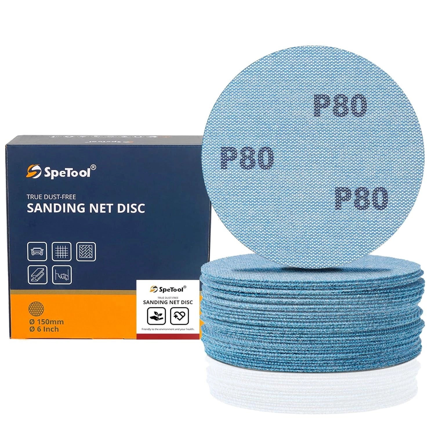 SpeTool EU SpeTool 150mm Mesh Sanding Discs – 30-Pack, Grits 80/120/180/240/320/400, Dust-Free Ceramic & Aluminum Oxide Net Sandpaper for Wood, Metal, Drywall, Epoxy
