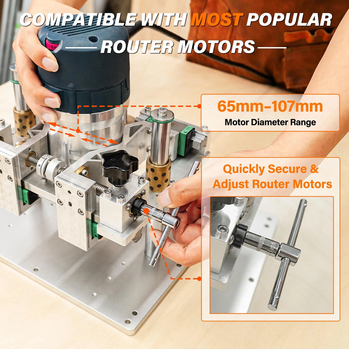 SpeTool P01004 Router Lift Pro Works with Bosch RA1181,Upgraded 0.001" Precision Micro-Adjust, Works with 1.25-3.25HP Routers,360° Mesh Clamping,Included Magnetic Router Table Insert Plate