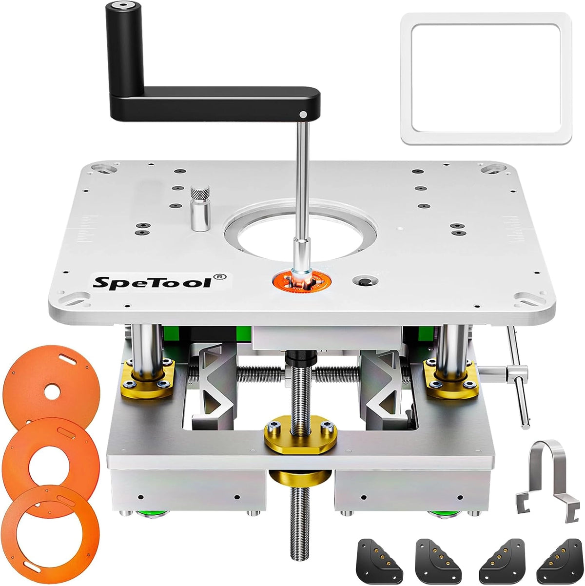 SpeTool P01005 Precision Router Lift Pro,Upgraded 0.001" Precision Micro-Adjust, Works with 1.25-3.25HP Routers,360° Mesh Clamping,Included DIY Kit,Magnetic Router Table Insert Plate for Most Routers