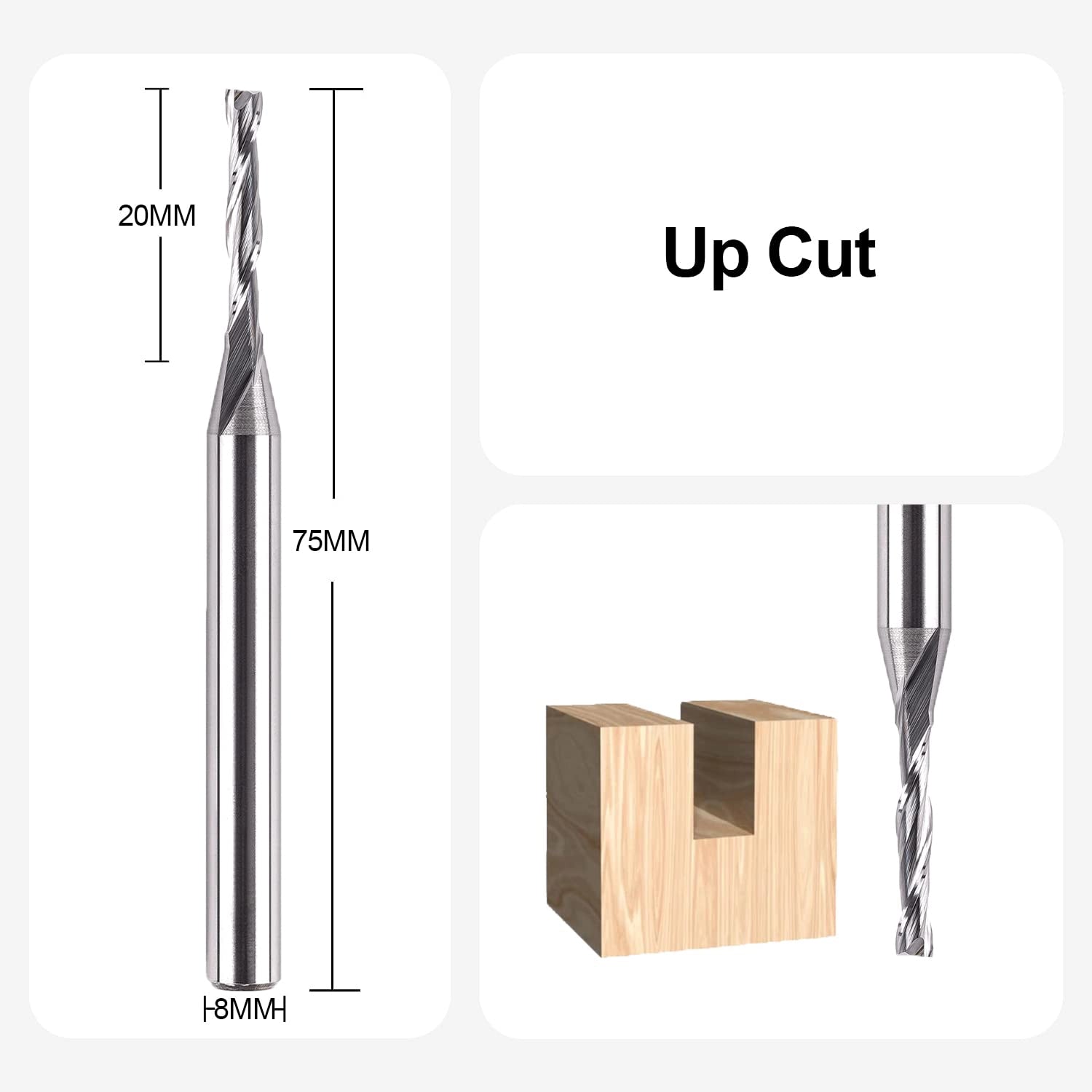 SpeTool EU W04502 UP CUT 2 FL 4MM DIA x 20MM CL x 8MM SHANK x 75MM OVL ROUTER BIT