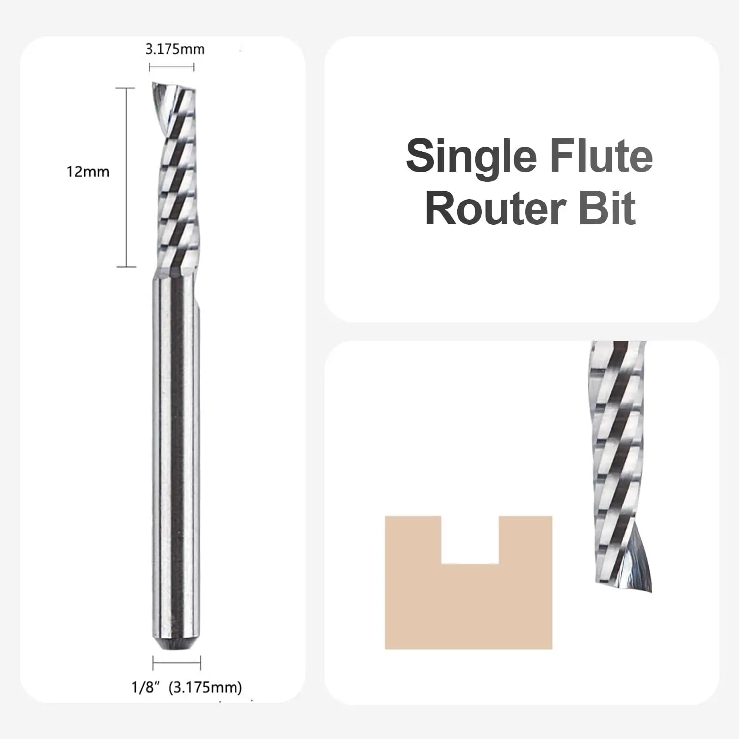 SpeTool EU W03502 O FLUTE 3.175MM DIA x 12MM CL x 3.175MM SHANK x 38.1MM OVL ROUTER BIT