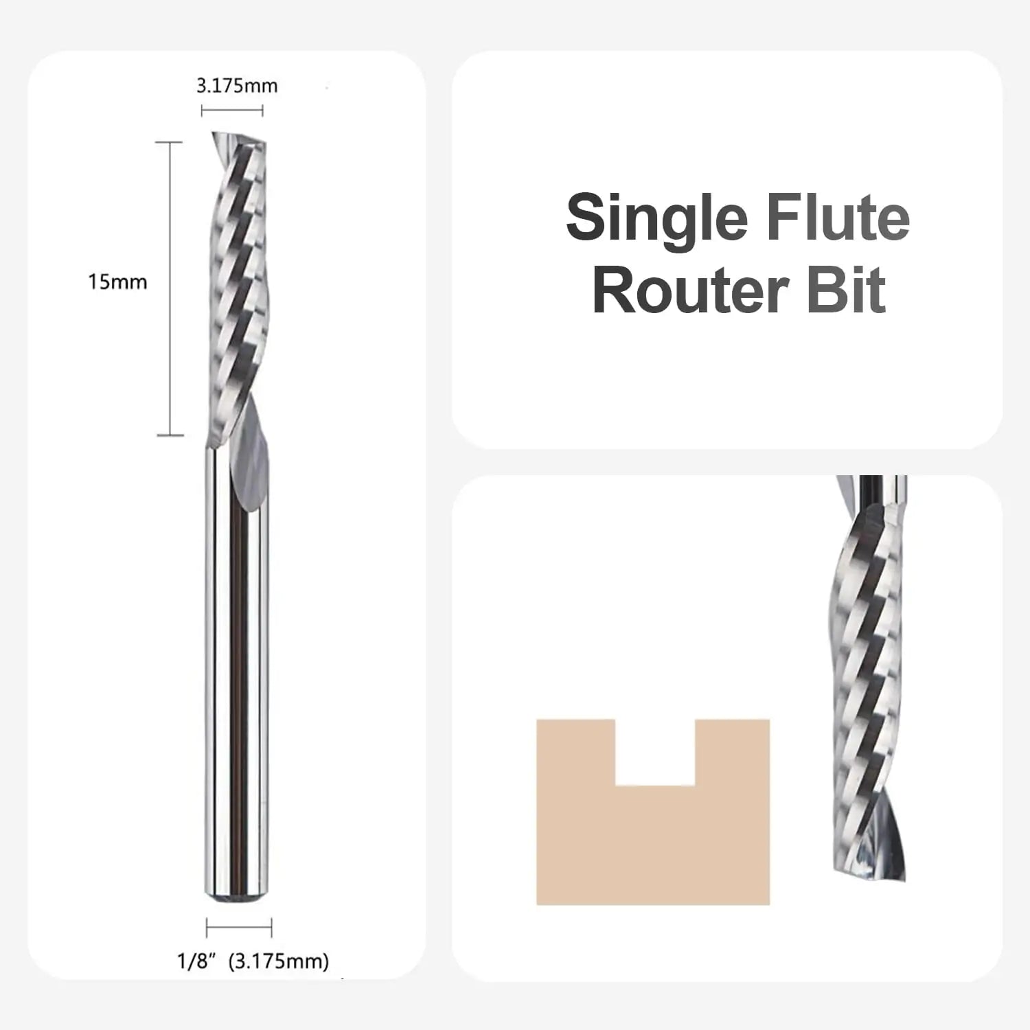 SpeTool EU W03501 O FLUTE 3.175MM DIA x 15MM CL x 3.175MM SHANK x 38.1MM OVL ROUTER BIT