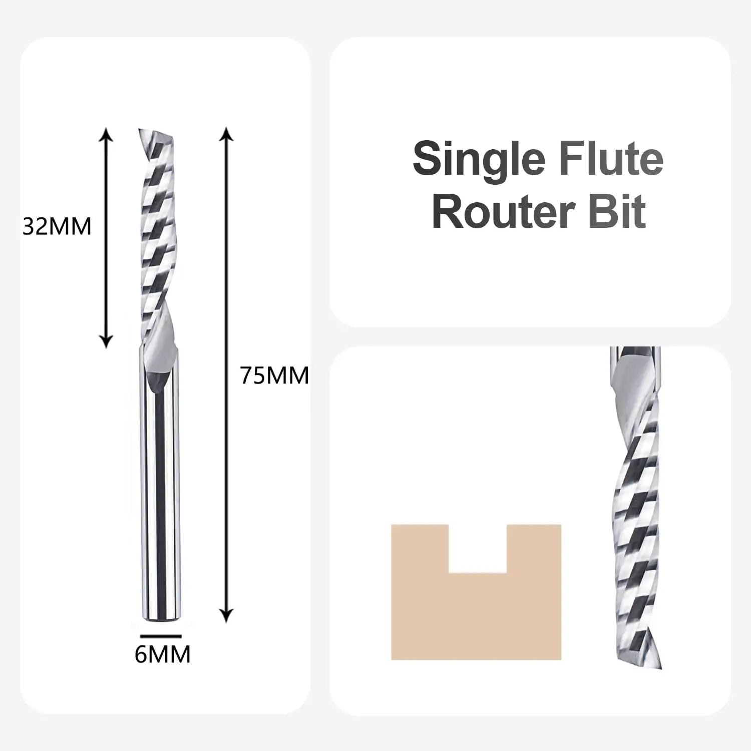SpeTool UK SC O FLUTE 6MM DIA x 32MM CL x 6MM SHANK x 75MM OVL ROUTER BIT