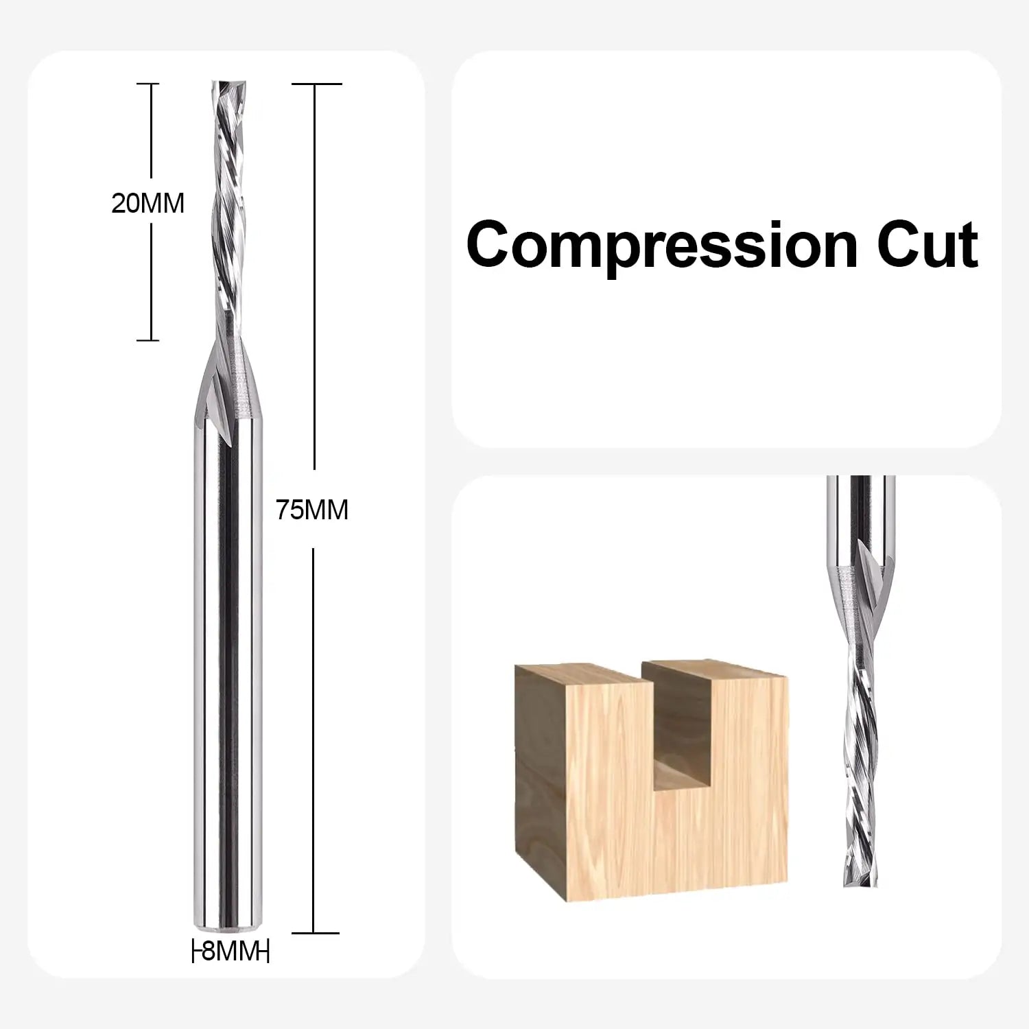 SpeTool EU W02501 COMPRESSION 2 FL 4MM DIA x 20MM CL x 8MM SHANK x 75MM OVL ROUTER BIT