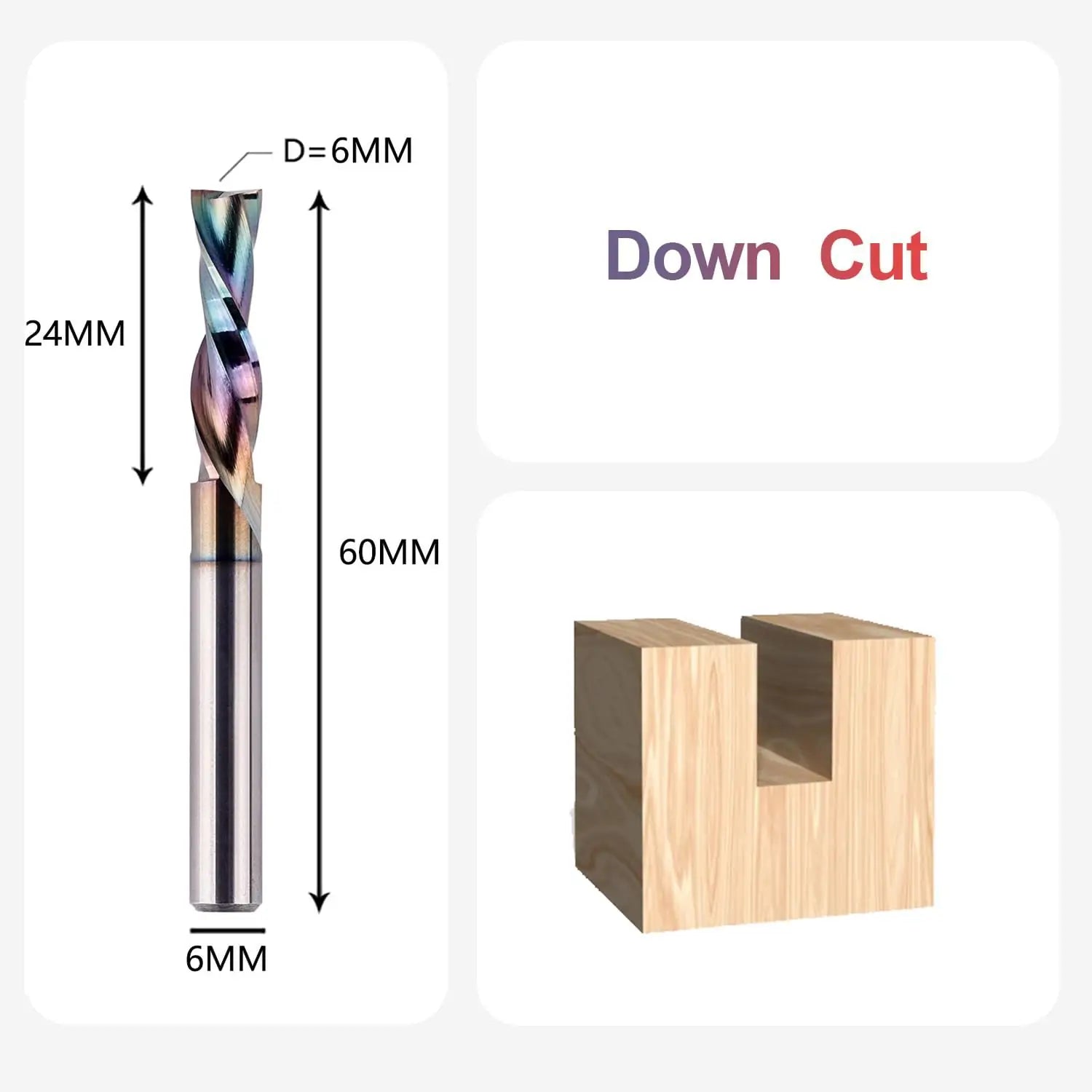 SpeTool EU W04507 SPE-X Coated DOWN CUT 2 FL 6MM DIA x 24MM CL x 6MM SHANK x 60MM OVL ROUTER BIT