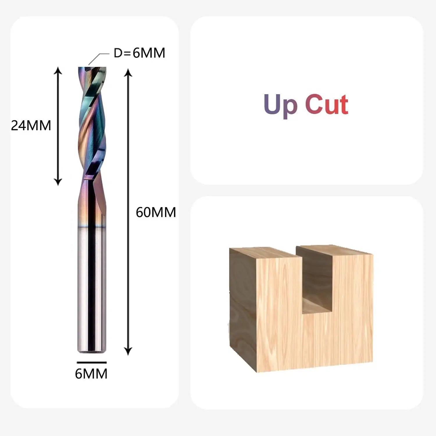 SpeTool EU W04508 SPE-X Coated SC UP CUT 2 FL 6MM DIA x 24MM CL x 6MM SHANK x 60MM OVL ROUTER BIT