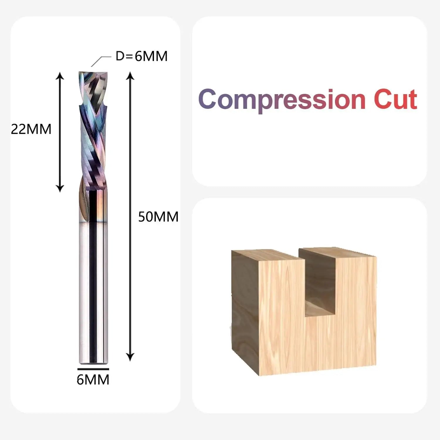 SpeTool EU W02505 SPE-X Coated SC COMPRESSION 2 FL 6MM DIA x 22MM CL x 6MM SHANK x 50MM OVL ROUTER BIT