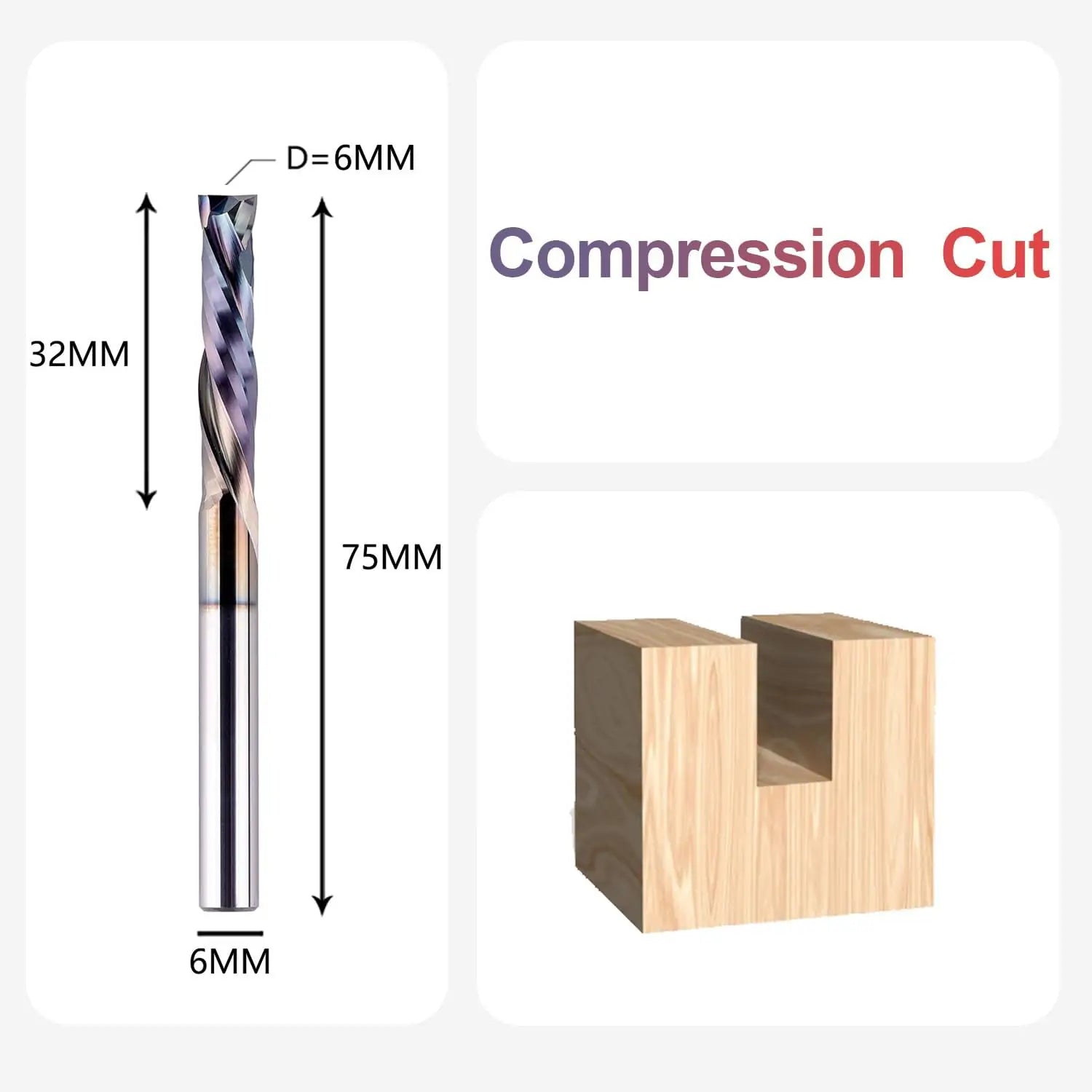 SpeTool EU W02506 SPE-X Coated SC COMPRESSION 2 FL 6MM DIA x 32MM CL x 6MM SHANK x 75MM OVL ROUTER BIT