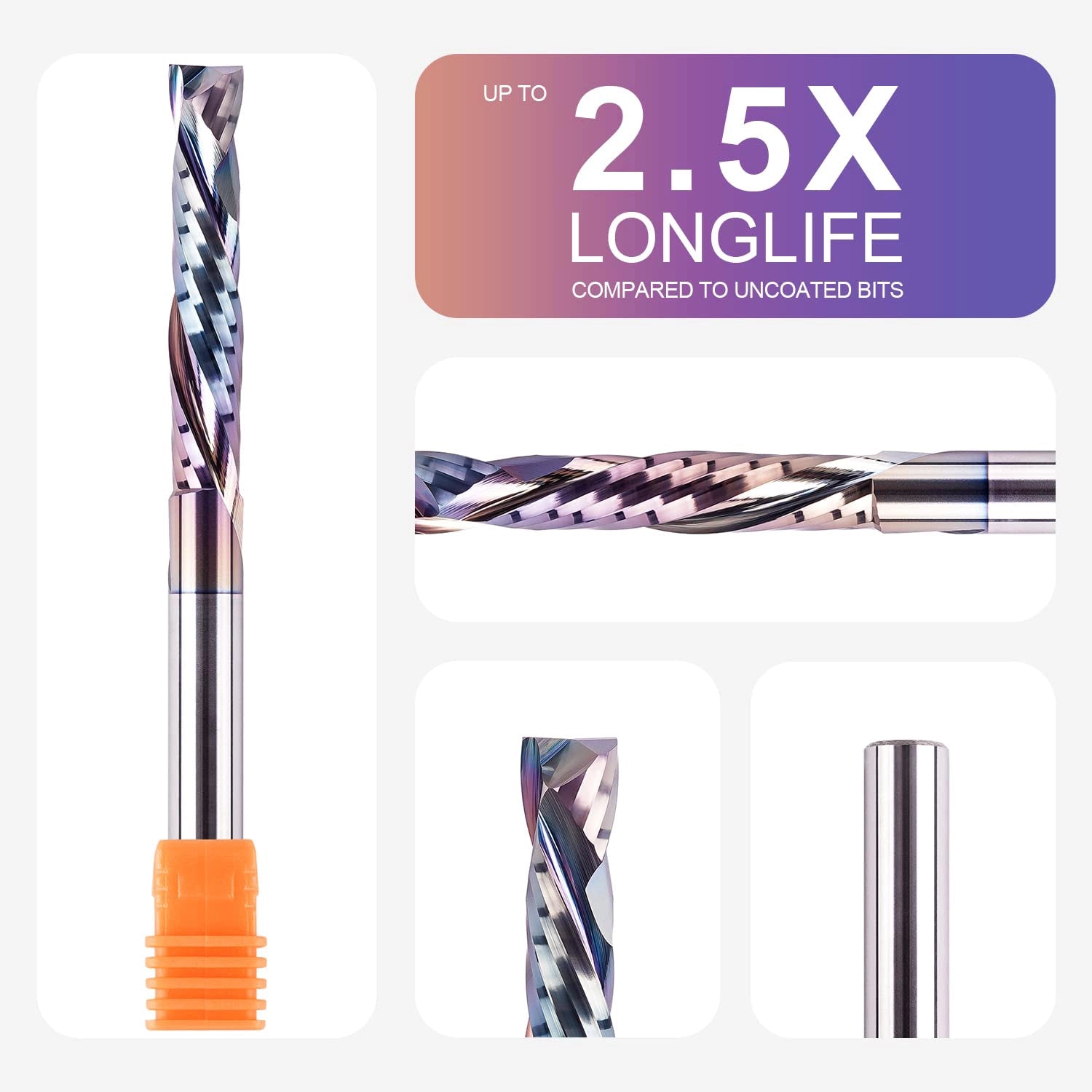 SpeTool EU W02508 SPE-X Coated SC COMPRESSION 2 FL 8MM DIA x 45MM CL x 8MM SHANK x 100MM OVL ROUTER BIT