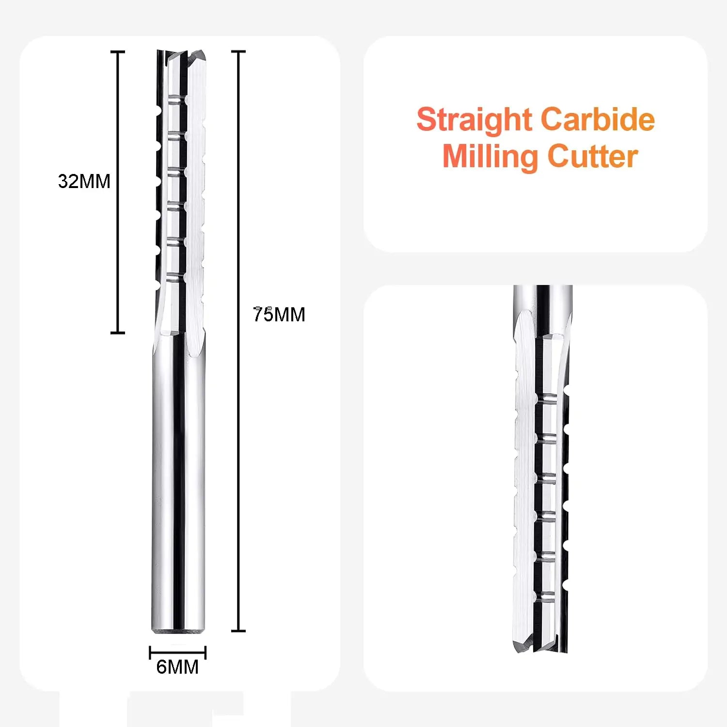 SpeTool EU W04702 3 Flutes Straight Carbide Tungsten Carbide Tip Router Bit 6mm Shank Diameter 32mm Cutting Length Carving CNC Trimming Slot Chip Breaker Plywood End Mill for Woodworking