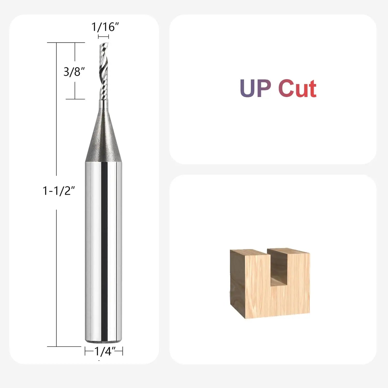 SpeTool 1/16 Dia CNC Carbide Spiral O Flute 1/4 Shank UpCut Router Bit