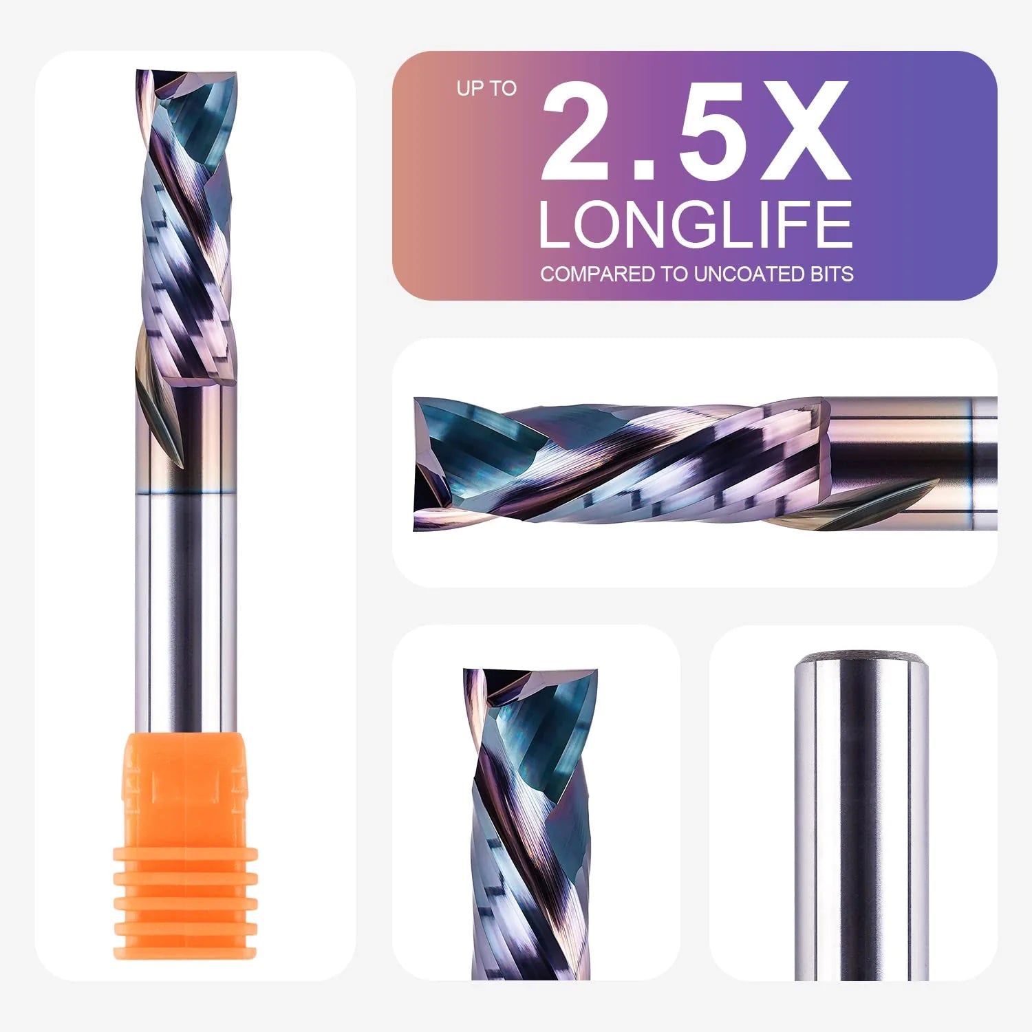 SpeTool CA W02006 SPE-X Ultra Tool Life Coated SC Compression Spiral 1/2" Dia x 1/2" Shank x 1-1/2" Cutting Length x 4" Extra Long 2 Flute Router Bit