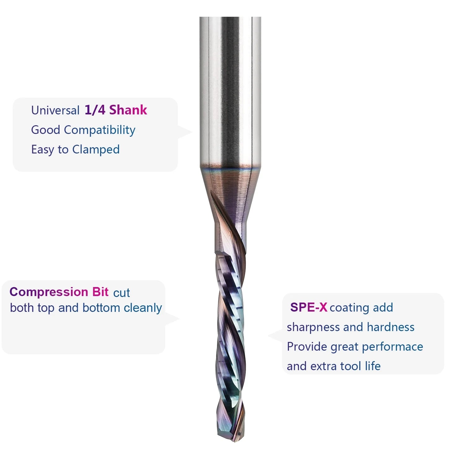 SpeTool 1/8 Dia 1/4 Shank Ultra Long Life Coated Compression Router Bit