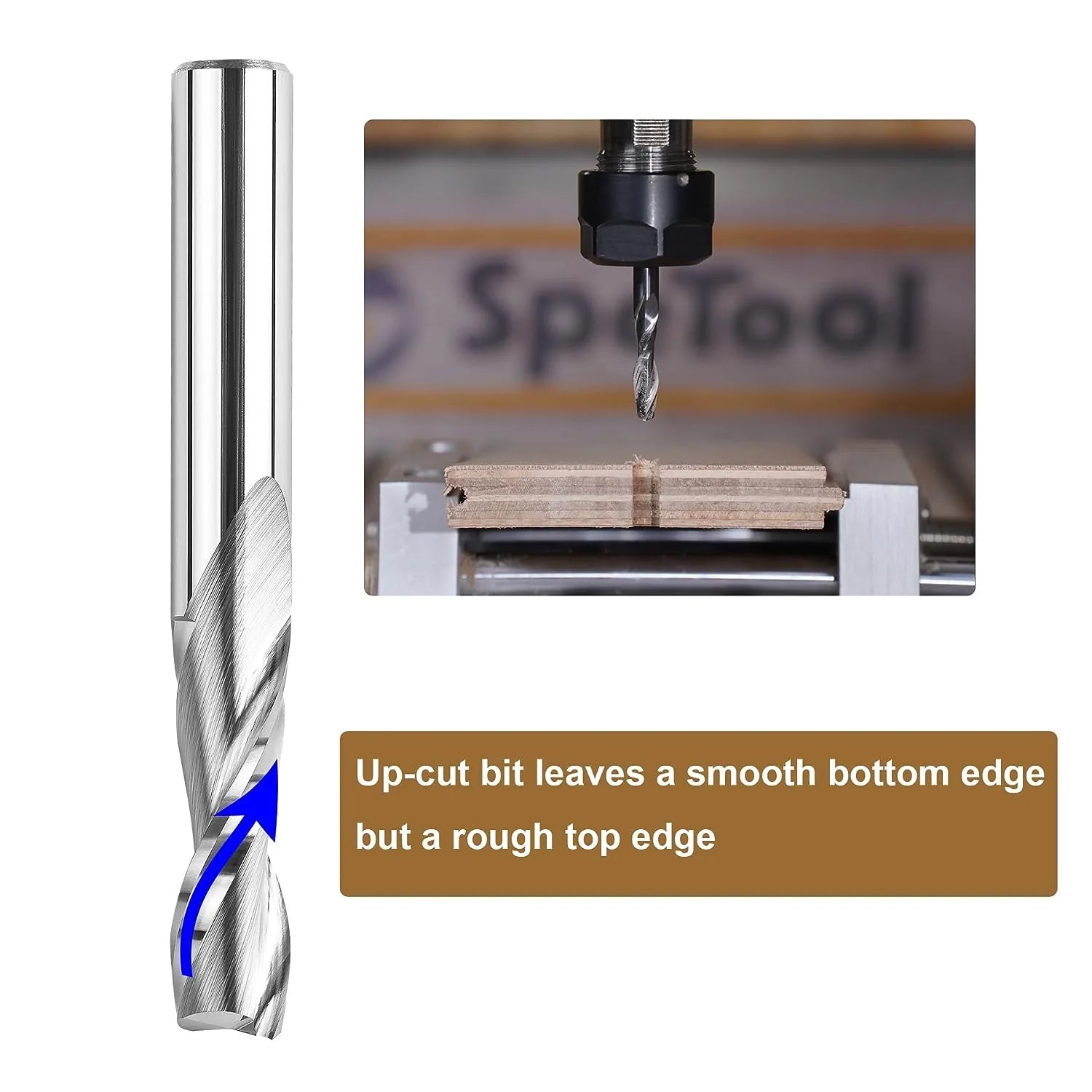 SpeTool 3/8 Dia 3/8 Shank 3 Inch Long CNC Carbide Up Cut Router Bit