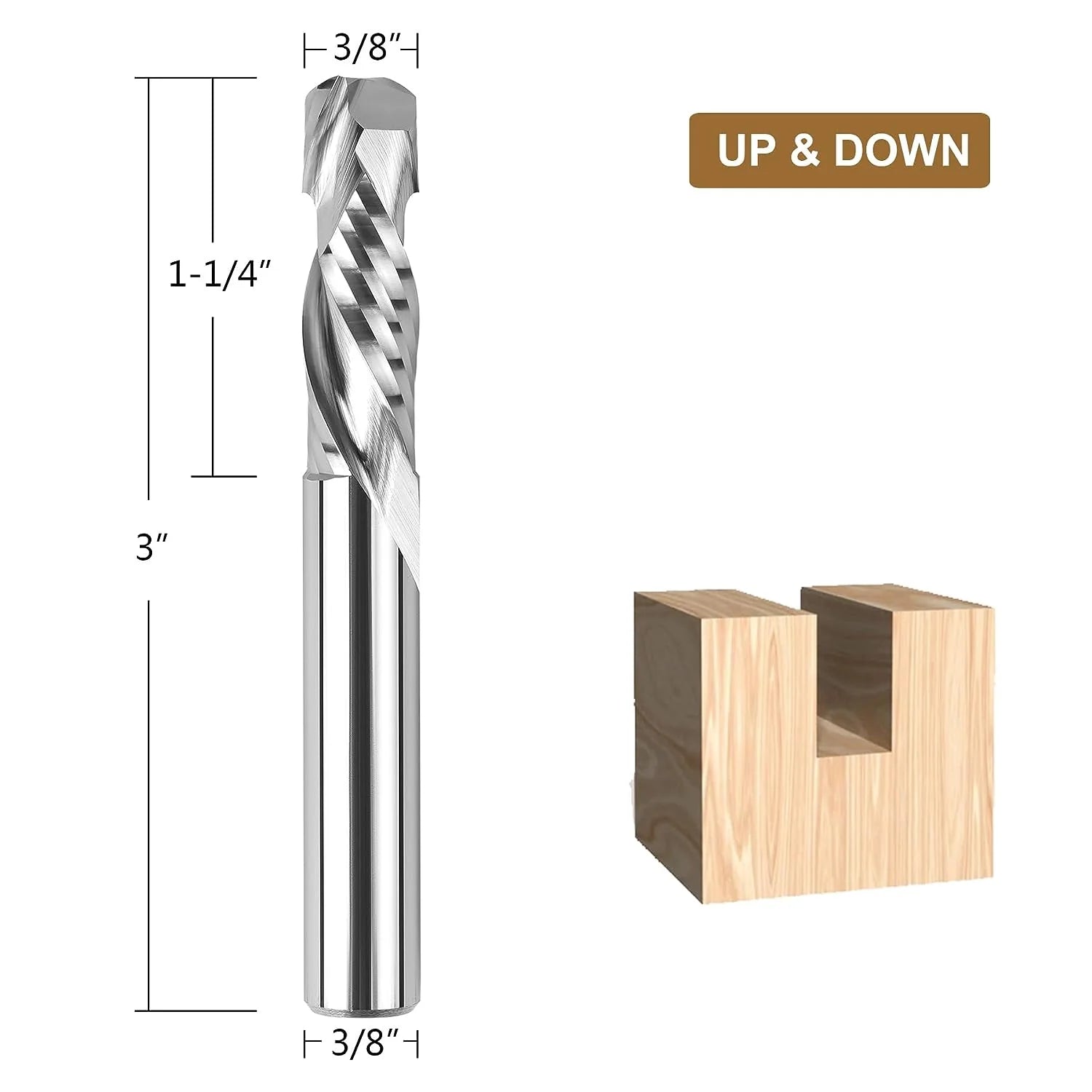 SpeTool 3/8 Dia Compression Router Bit 3/8 Shank Up&Down Cut End Mill
