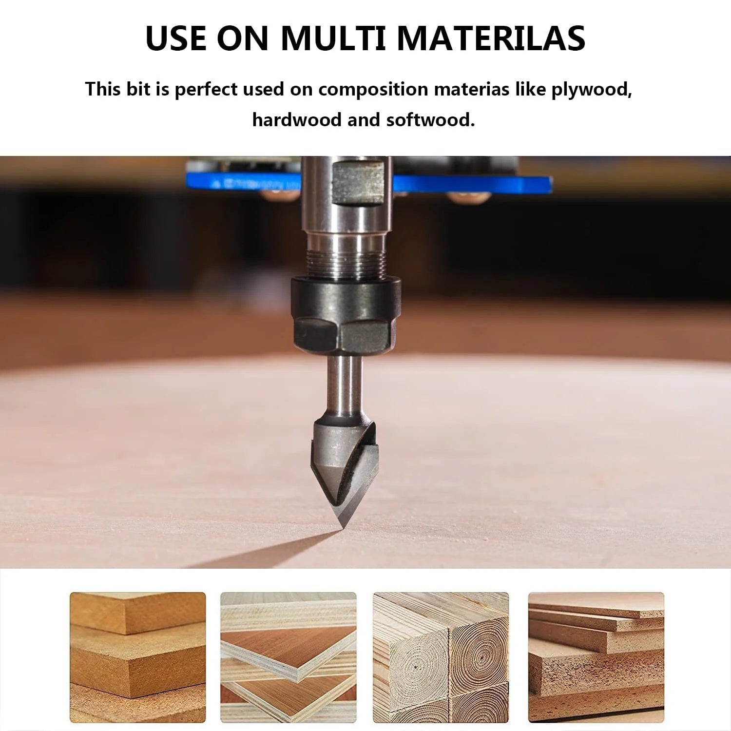 SpeTool 45 Deg V Groove Tip Carbide 1/2 Dia 1/4 Shank Chamfer Router Bit