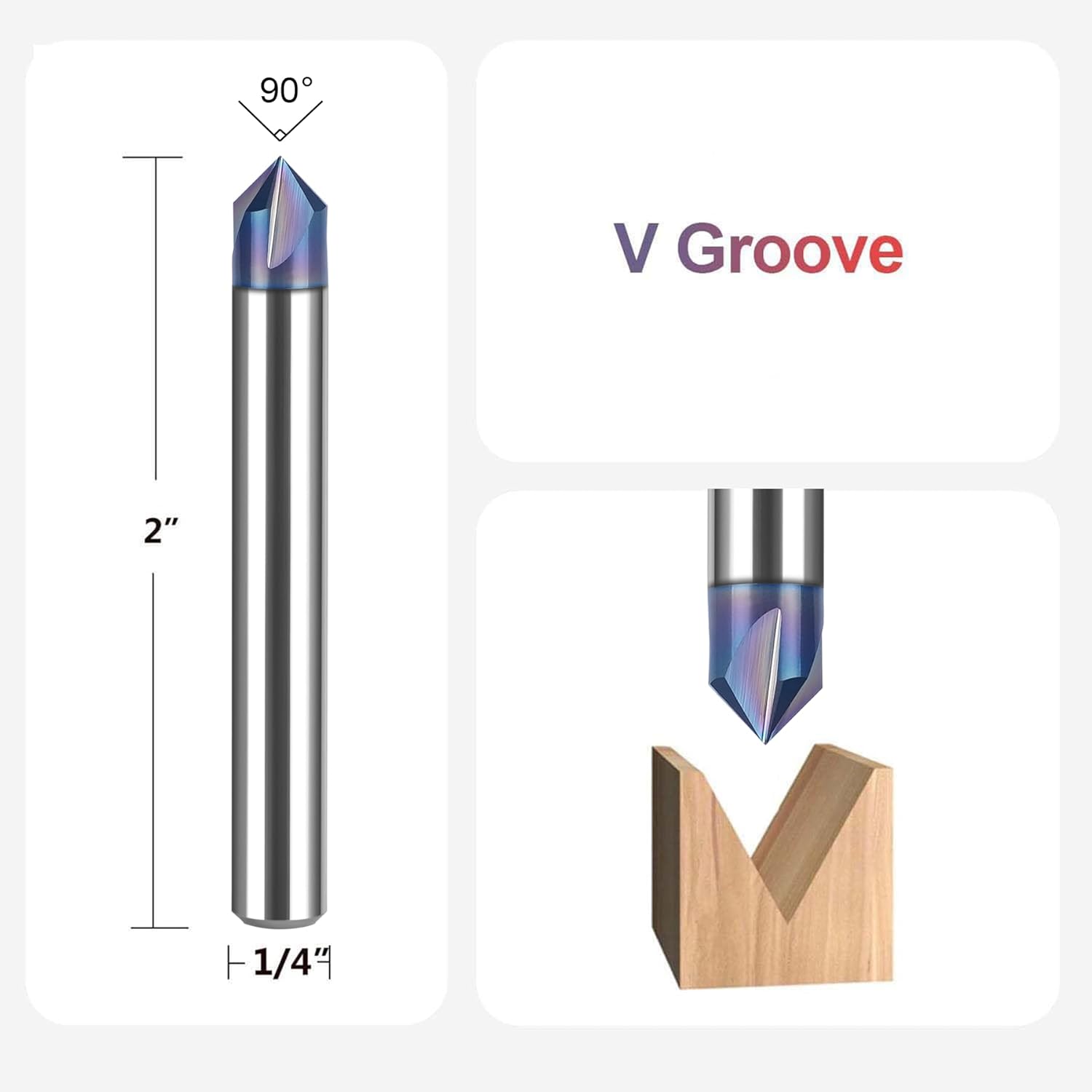 SpeTool W06007 SPE-X Extra Tool Life Coated Solid Carbide V Groove 90 Deg 1/4" Dia x 1/4" Shank x 2" Long 4 Flute Router Bit