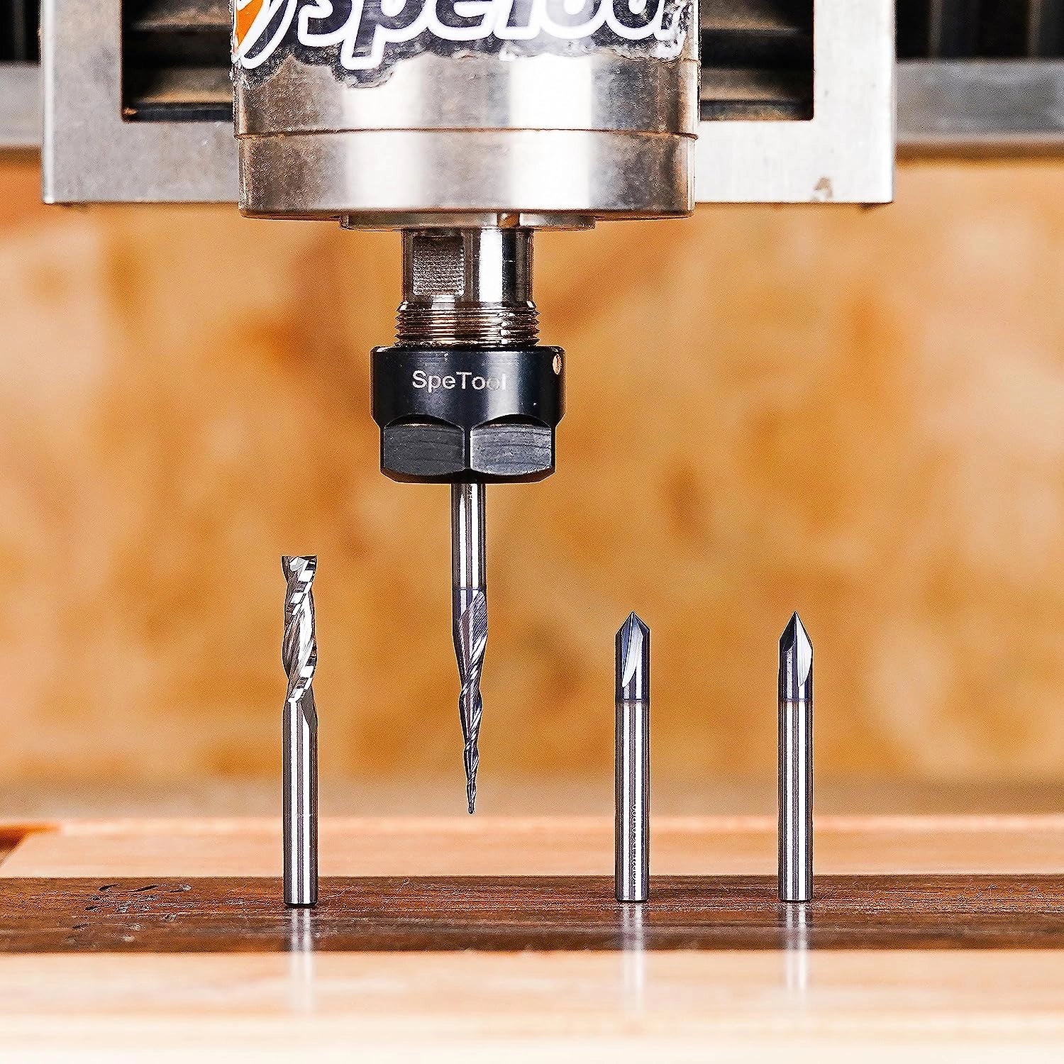 SpeTool EU WD-1 Set of 4 Milling Cutters 6 mm Shank Solid Carbide Solid Carbide CNC Milling Cutter V-Groove Cutter for Wood Engraving