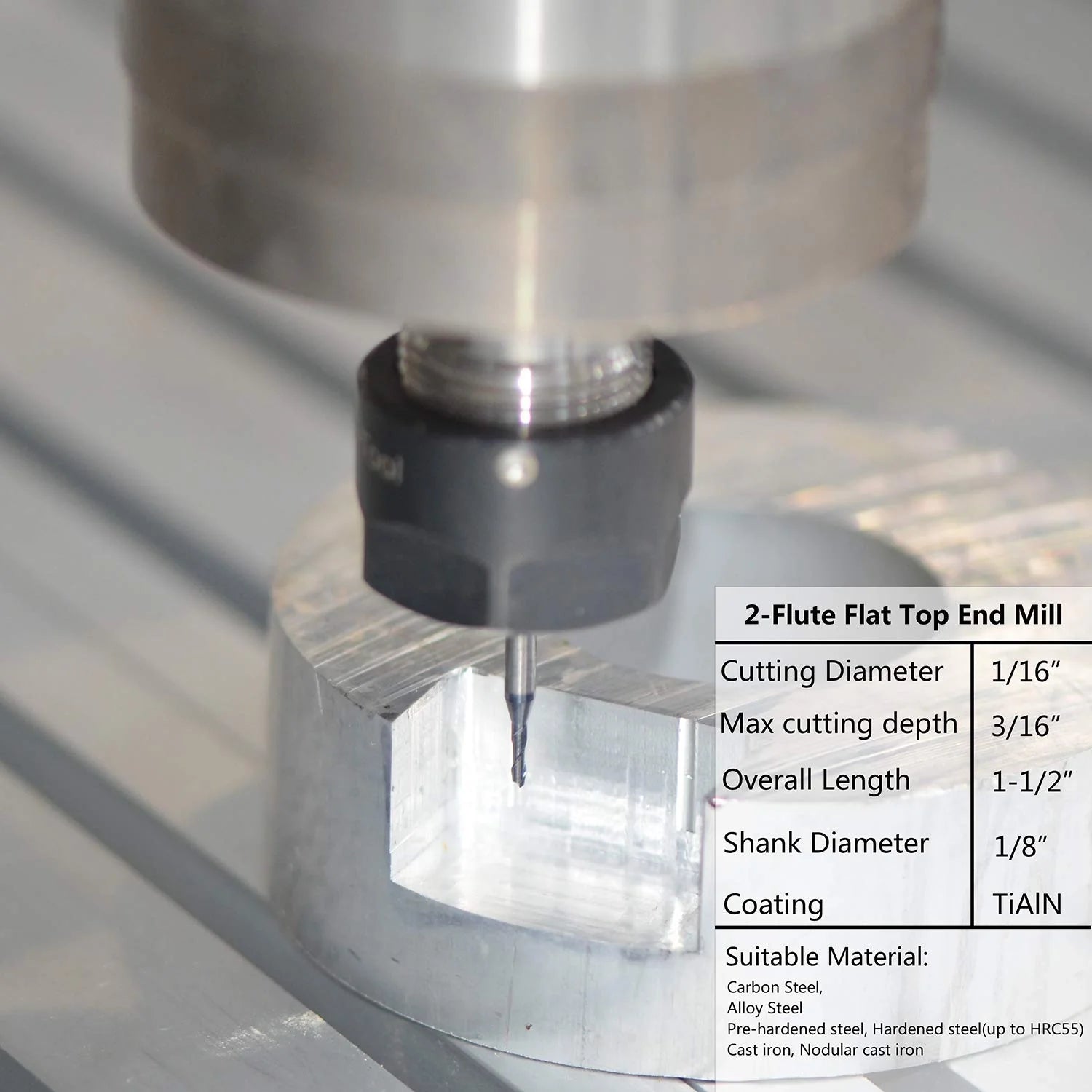 SpeTool 5Pcs 2-Flute Flat Nose Carbide End Mill 1/16" Dia Upcut Router Bit