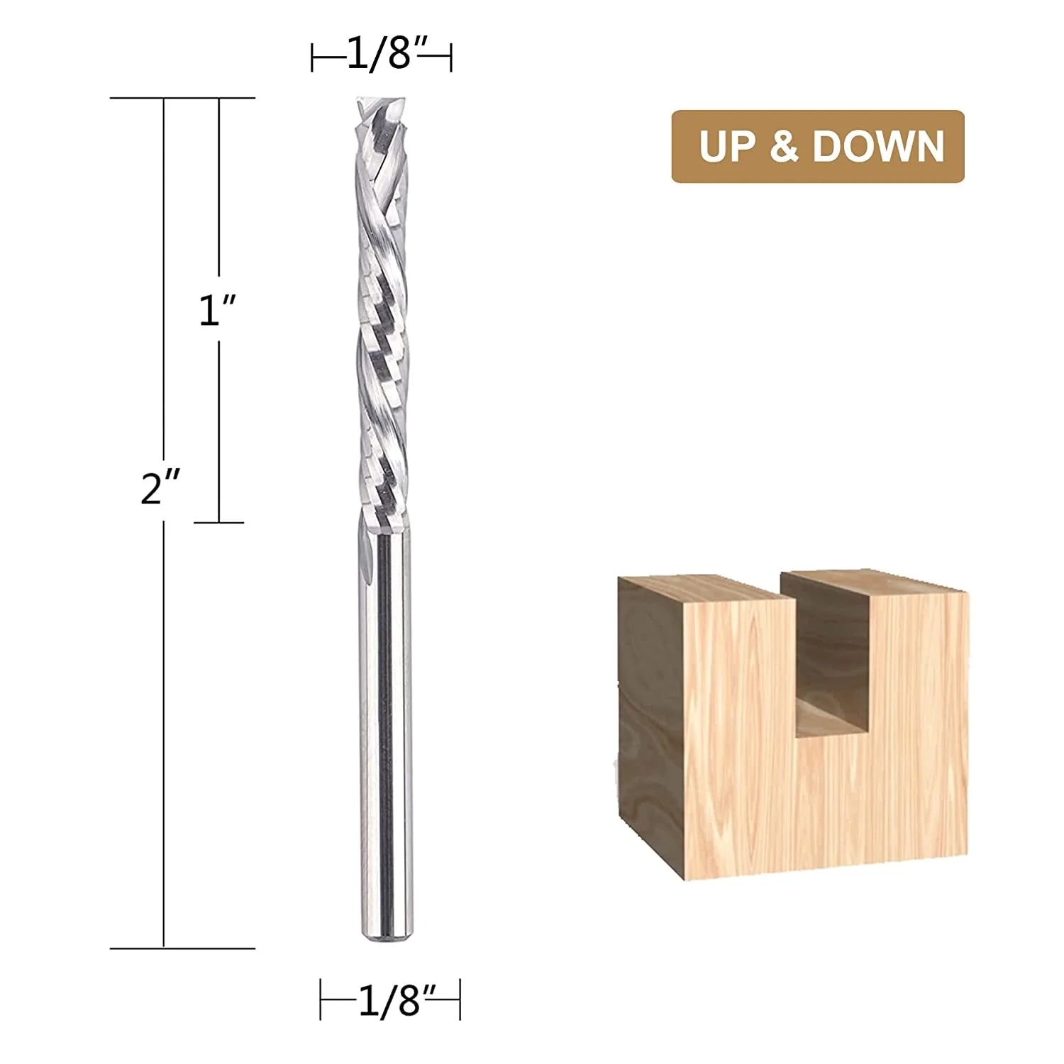 SpeTool 5pcs Carbide UP&OWN 1/8 Diam 2" Long Compression Router Bits