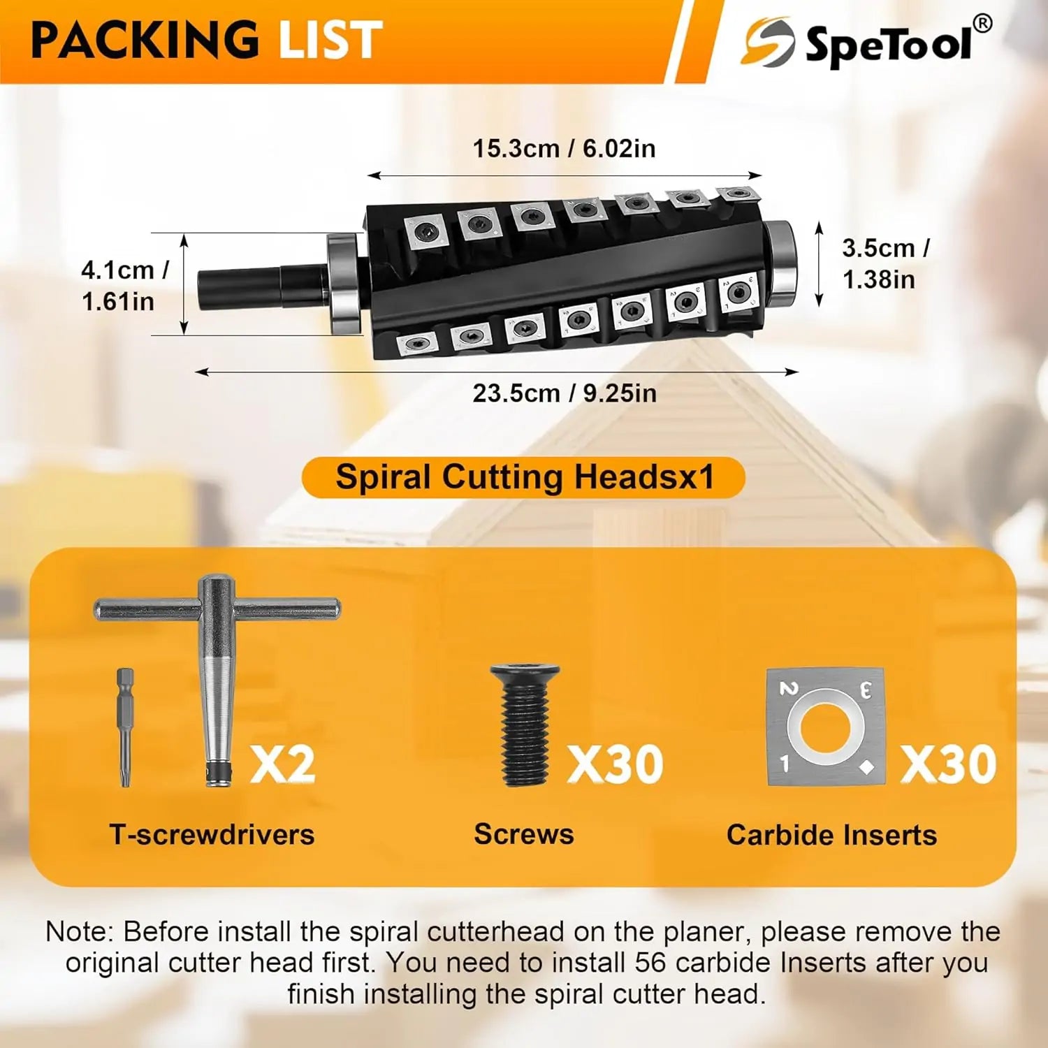 SpeTool 6 inches Spiral Helical Cutterhead for Jet