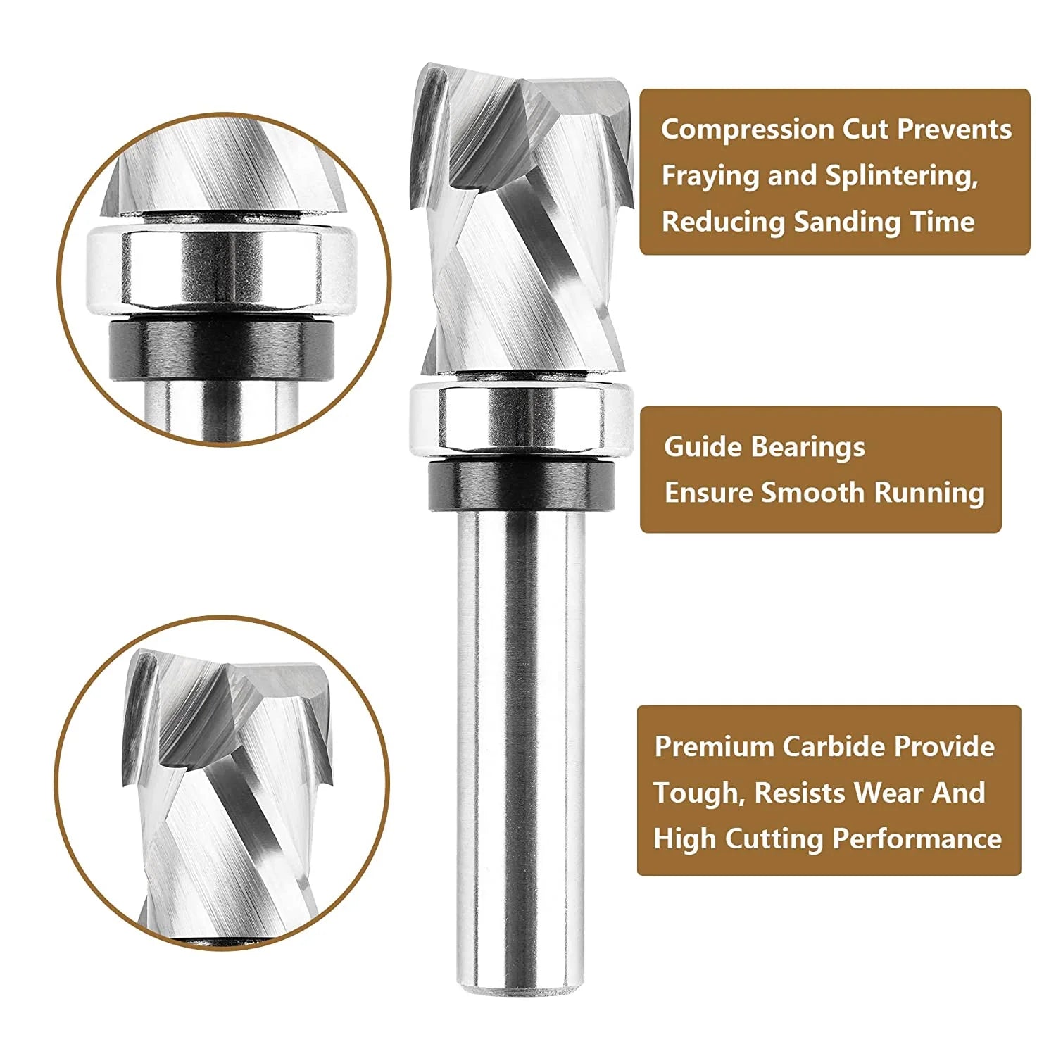 SpeTool 7/8 Dia 1/2" SHK Compression Flush Trim Top Bearing Router Bit