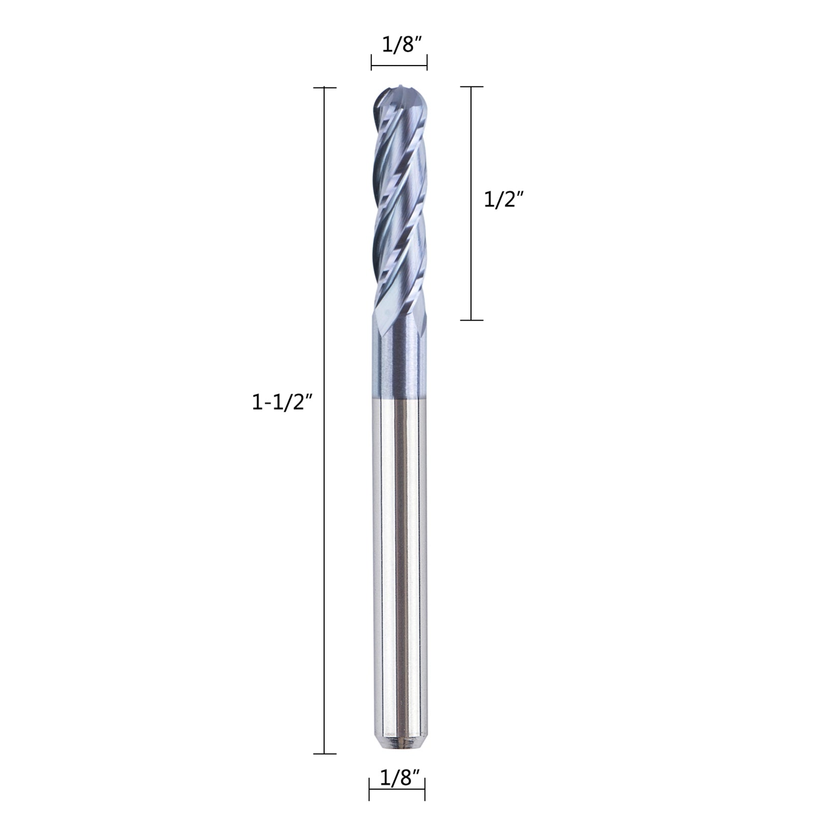 SpeTool CNC TiAlN Coated 4-Flute 1-8 Dia Ball Nose Up Cut End Mill