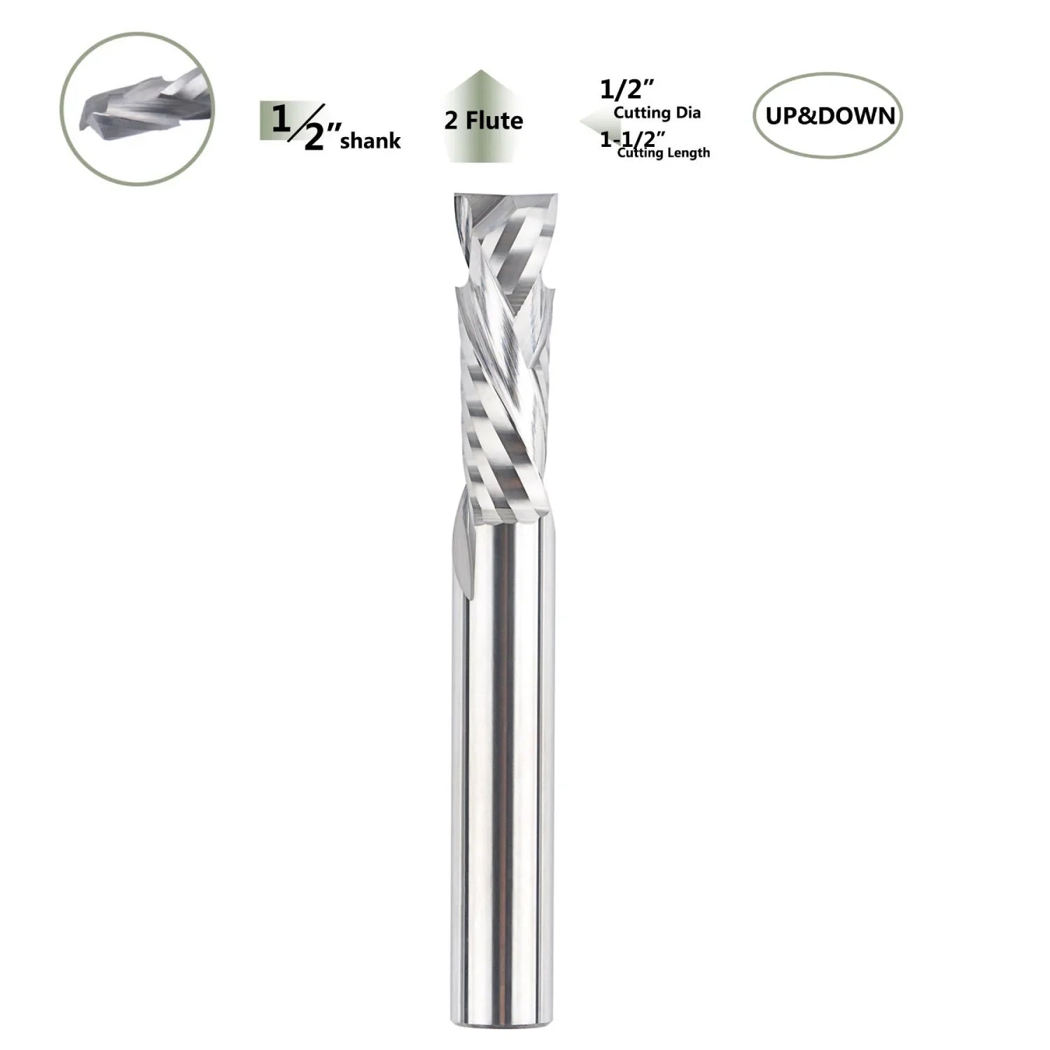 SpeTool Carbide Compression (Up&Down) Router Bits 1/2" Diam 4" Extra Long