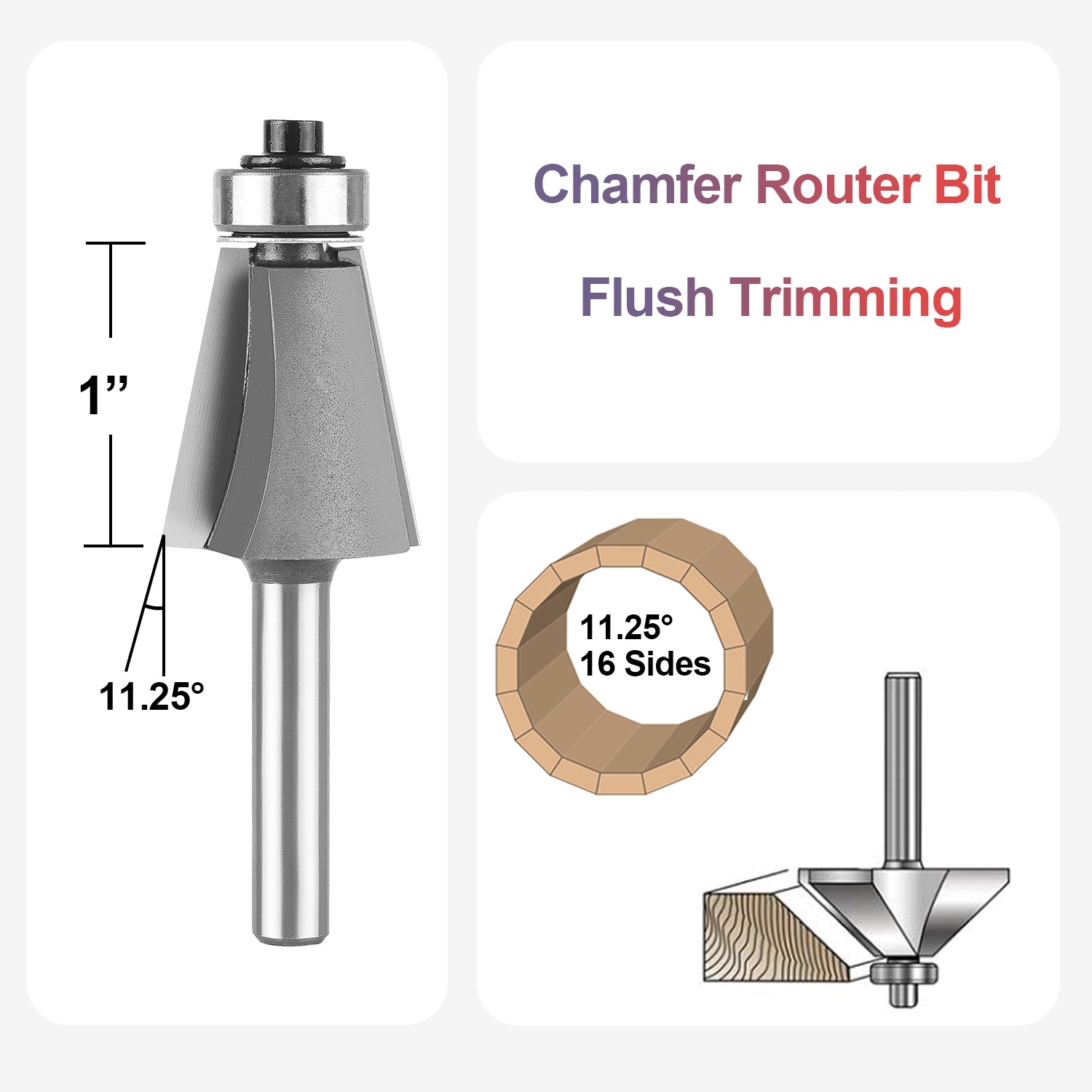 SpeTool Carbide Tipped Chamfer 11.25D 7/8" Dia 1/4" SHK Bearing Router Bit