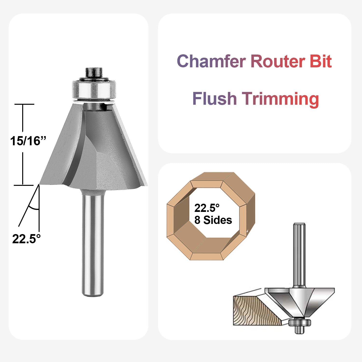 SpeTool Carbide Tipped Chamfer 22.5D 1-1/4" Dia 1/4" SHK Bearing Router Bit