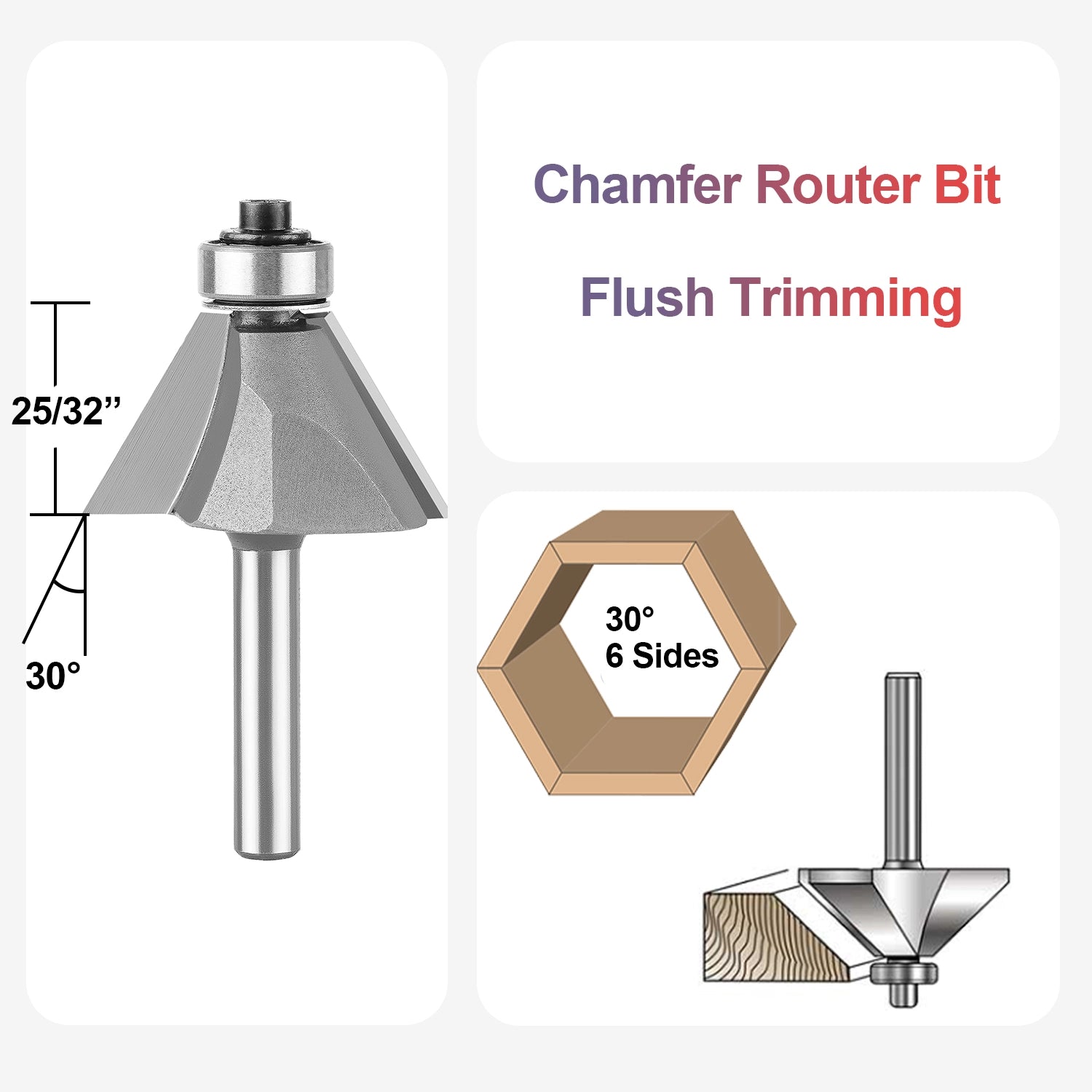 SpeTool Carbide Tipped Chamfer 30D 1-3/8" Dia 1/4" SHK Bearing Router Bit