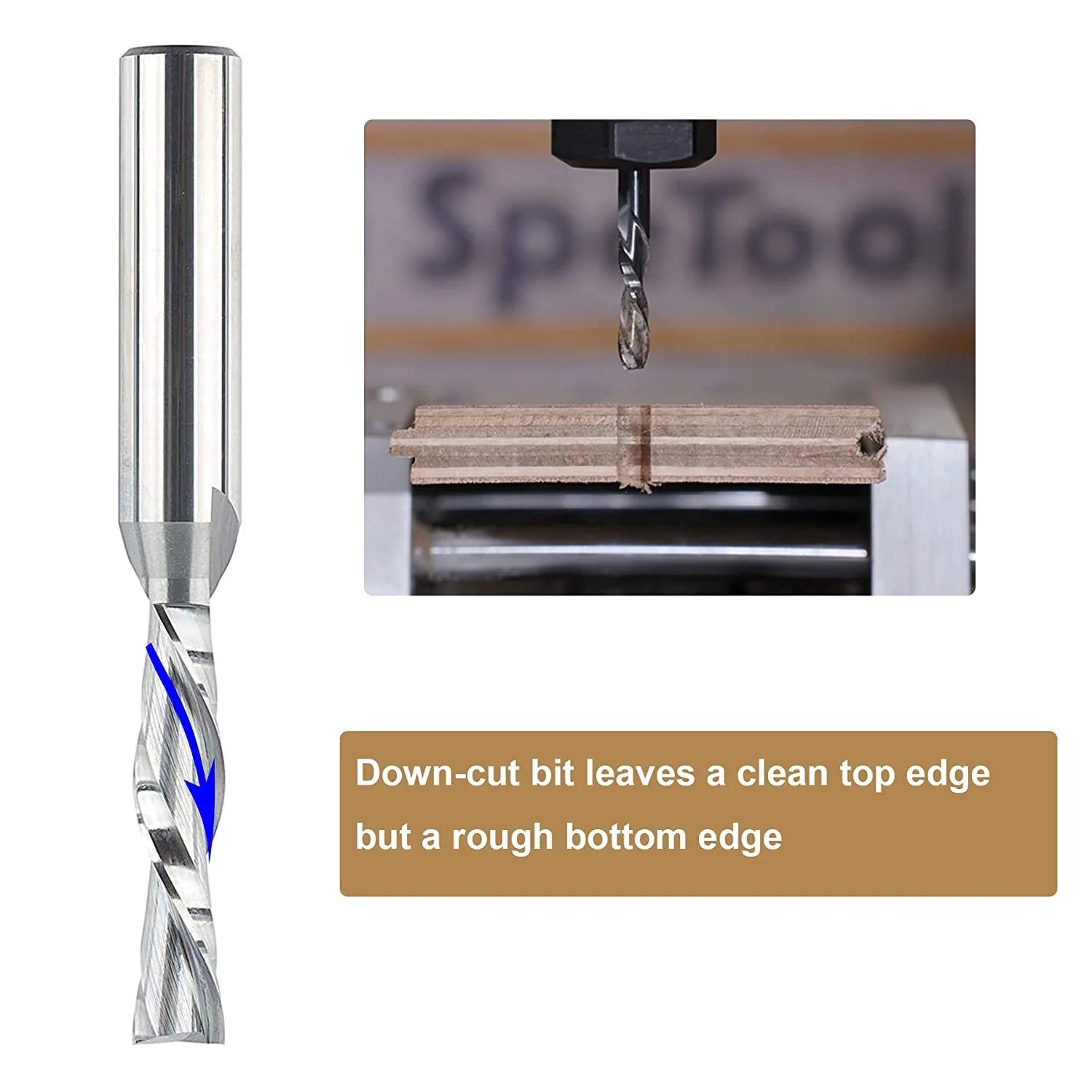 SpeTool Downcut 3/8" Diam 1/2" SHK 4" Extra Long Router Bit for Wood Small Cut