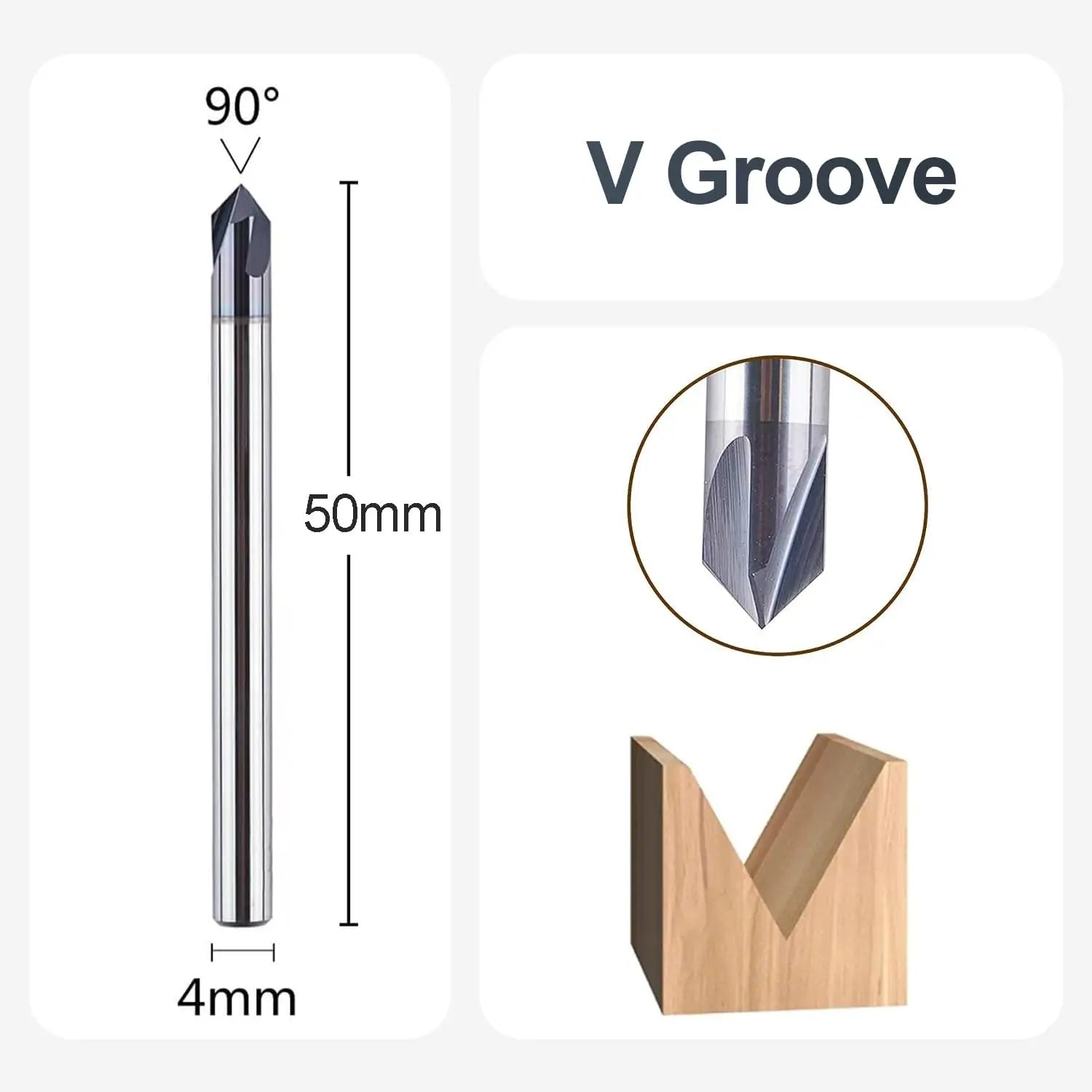 SpeTool EU W06507 4MM SHANK x 90 Degree x 50MM OVL x 3 Flutes V Groove Router Bit