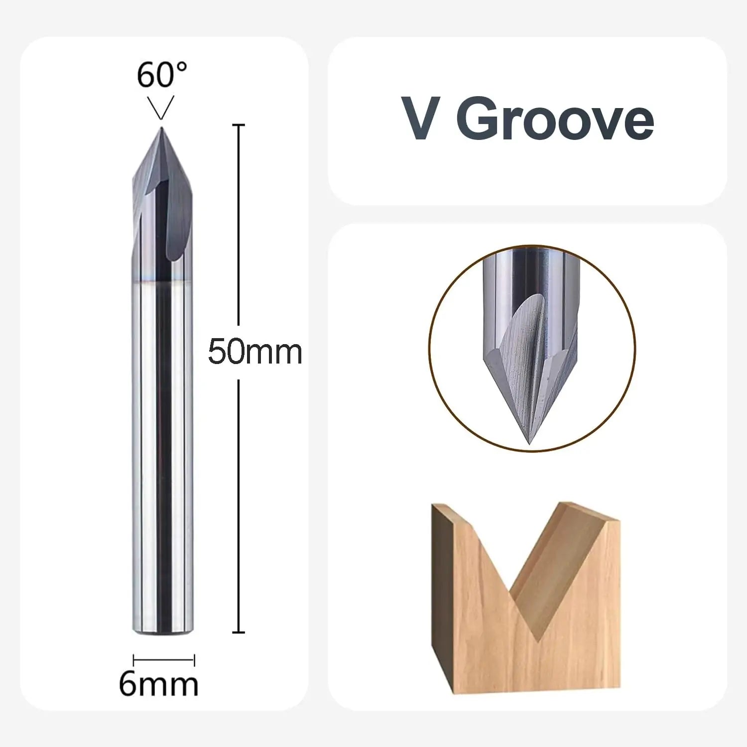 SpeTool EU W06508 3 FL 6MM DIA x 60 DEG x 6MM SHANK x 50MM OVL V BIT