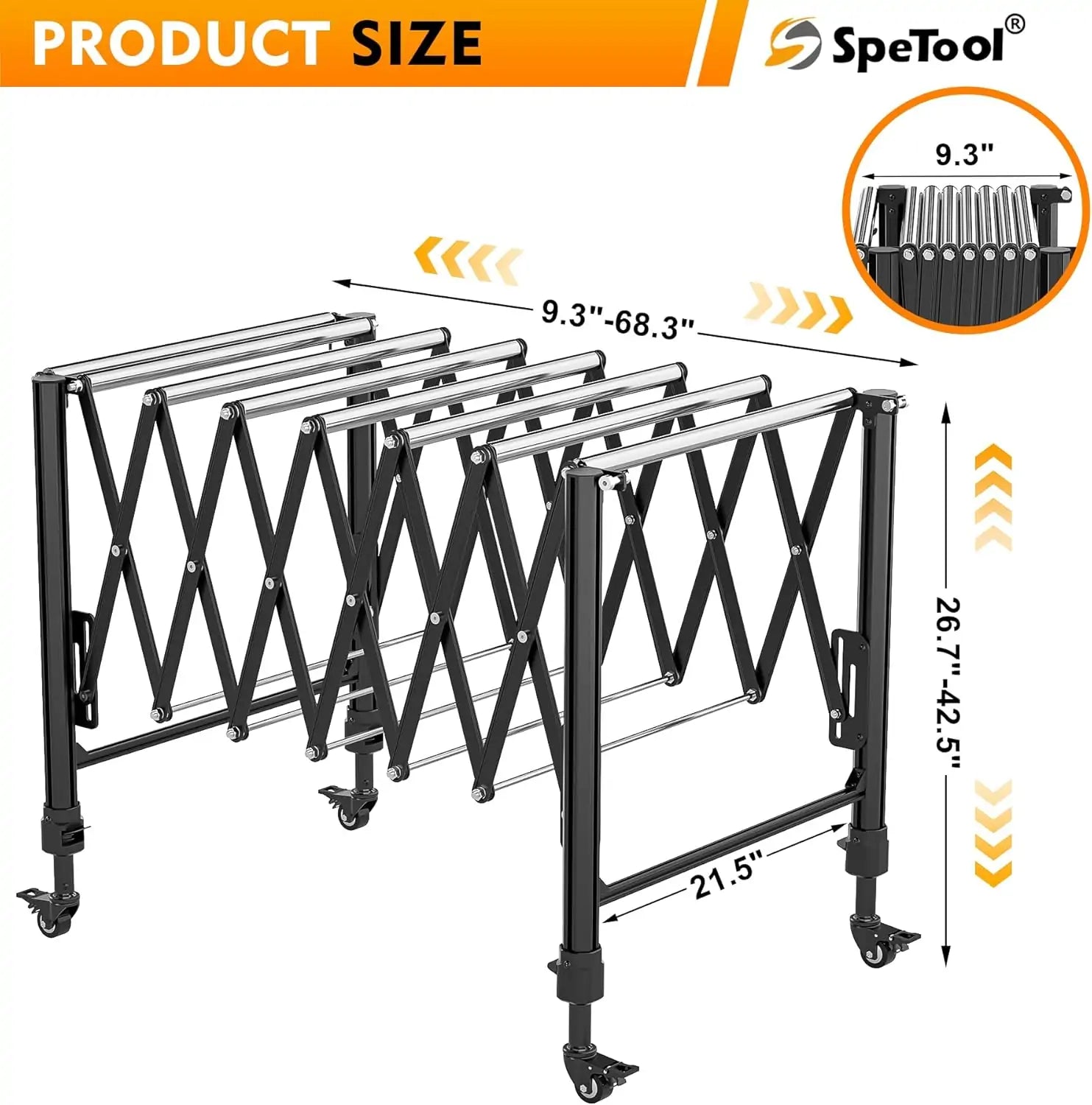 SpeTool Heavy-Duty Conveyor Roller Stand size
