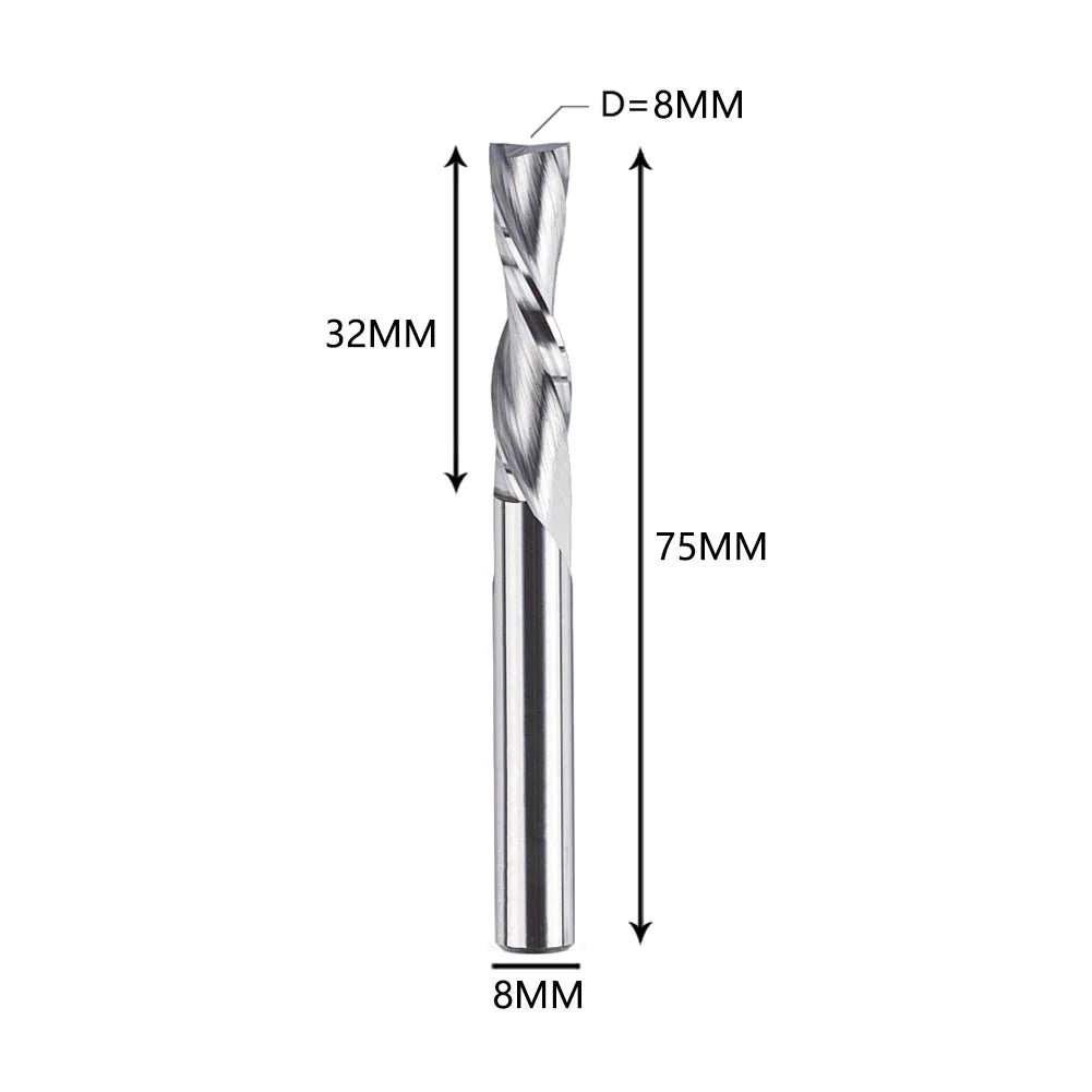SpeTool UK 8 mm Shank Spiral Router Bit Down Cut CNC Router Bits 8 mm Cutting Diameter 32 mm Inch Cutting Length HRC55 Solid Carbide End Mill 75 mm Total Length for Wood Carving Wood Cutter