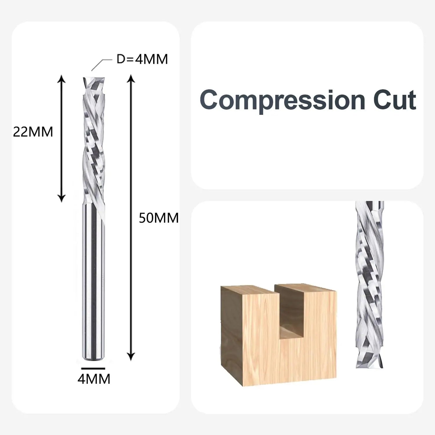 SpeTool UK SC COMPRESSION 2 FL 4MM DIA x 22MM CL x 4MM SHANK x 50MM OVL ROUTER BIT