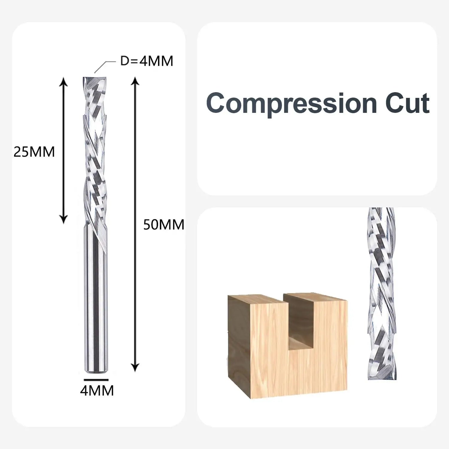 SpeTool EU W02503 COMPRESSION 2 FL 4MM DIA x 25MM CL x 4MM SHANK x 50MM OVL ROUTER BIT